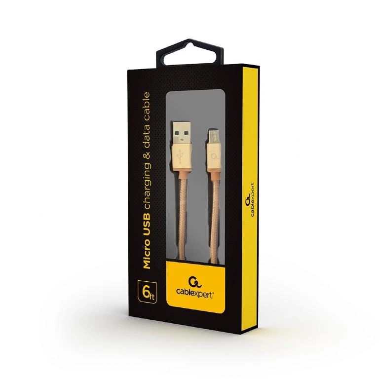 GEMBIRD CCB-mUSB2B-AMBM-6-G cotton braided micro USB cable 2.0 AM-MBM5P 1.8M metal connectors auksinis