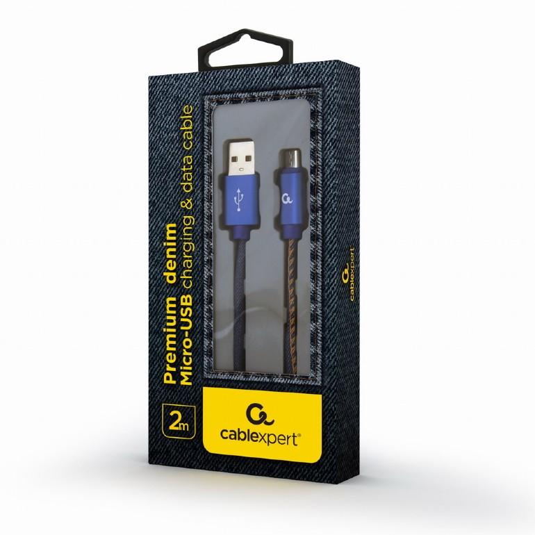 GEMBIRD CC-USB2J-AMmBM-2M-BL Gembird Premium džinsai (džinsiniai) Micro-USB laidas su metalinėmis jungtimis, 2m, mėlynas