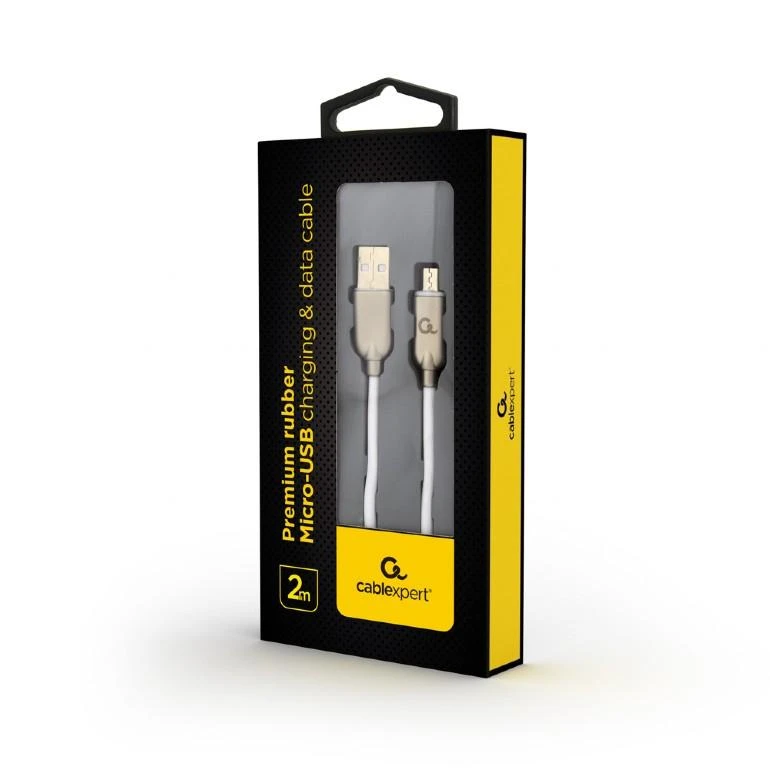 GEMBIRD CC-USB2R-AMmBM-2M-W Gembird Premium guminis Micro-USB įkrovimo ir duomenų kabelis, 2m, baltas