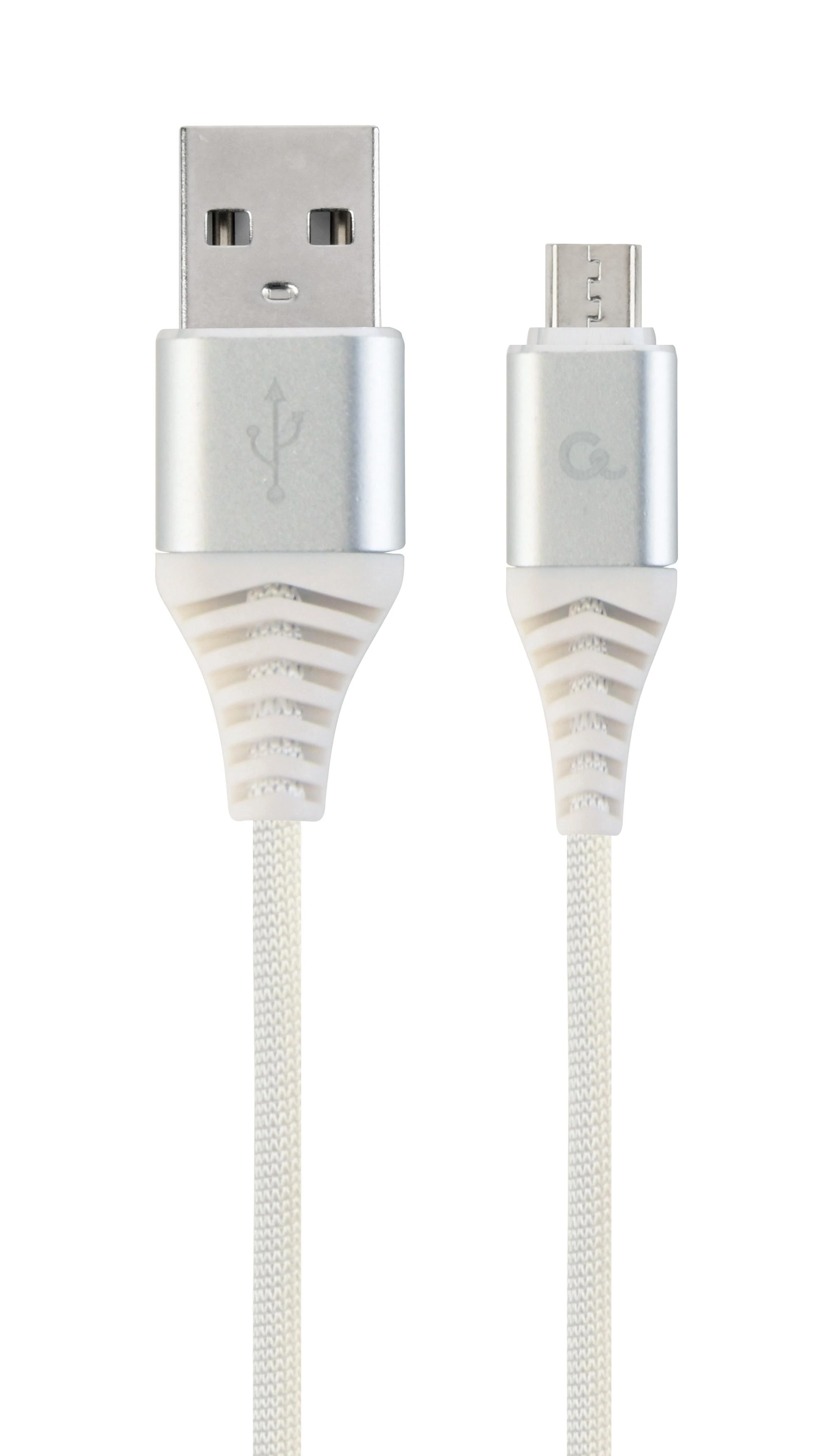 GEMBIRD CC-USB2B-AMmBM-1M-BW2 Gembird Premium medvilninis pintas Micro-USB įkrovimo ir duomenų kabelis,1m,sidabrinis/baltas