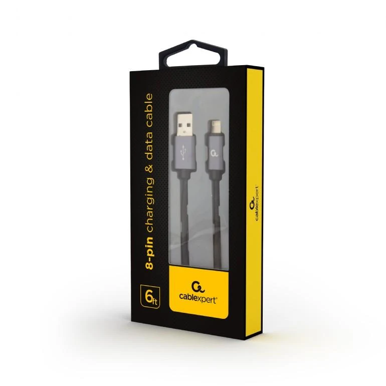 GEMBIRD CCB-mUSB2B-AMLM-6 Gembird USB–8 kontaktų kabelis, medvilninis pintas, metalinės jungtys, 1,8 m, juodas