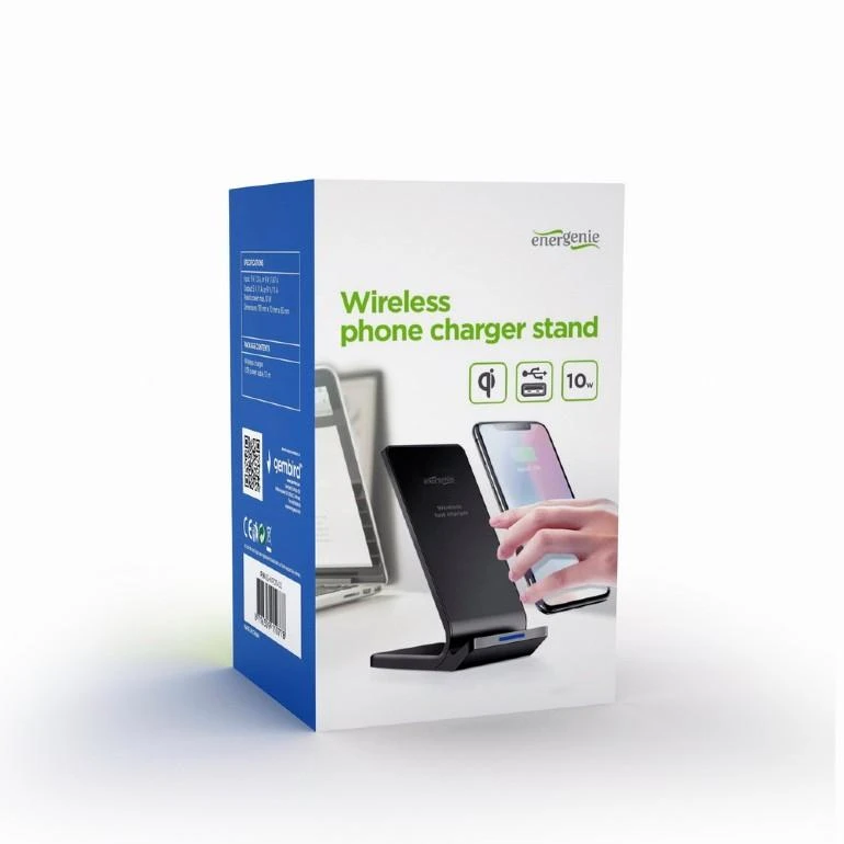 Gembird ENERGENIE EG-WPC10-02 Bevielio telefono įkroviklio stovas 10 W juodos spalvos