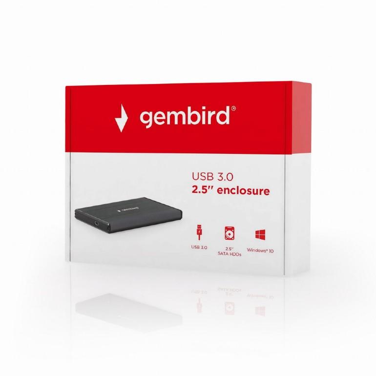 GEMBIRD EE2-U3S-3 Gembird HDD/SSD enclosure for 2.5 SATA - USB 3.0, brushed aliuminio, Juodas