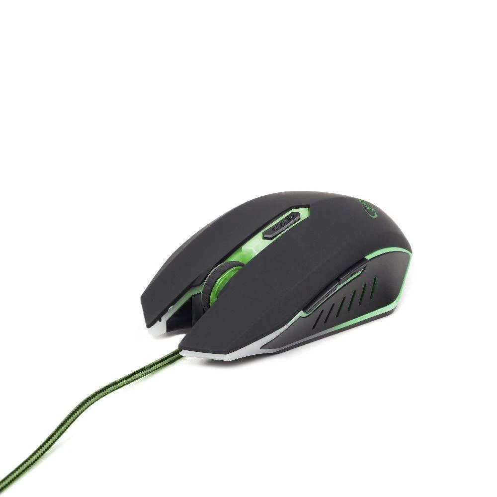 GEMBIRD MUSG-001-G Gembird žaidimų optinė pelė 2400 DPI, 6 mygtukų, USB, juodas su žalias apšvietimu