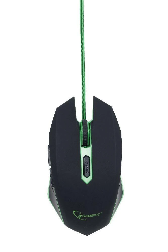 GEMBIRD MUSG-001-G Gembird žaidimų optinė pelė 2400 DPI, 6 mygtukų, USB, juodas su žalias apšvietimu