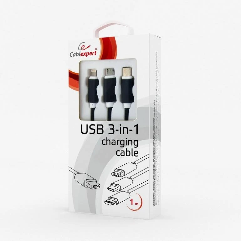 GEMBIRD CC-USB2-AM31-1M Gembird USB įkrovimo kombinuotas 3 viename laidas, juodas, 1m