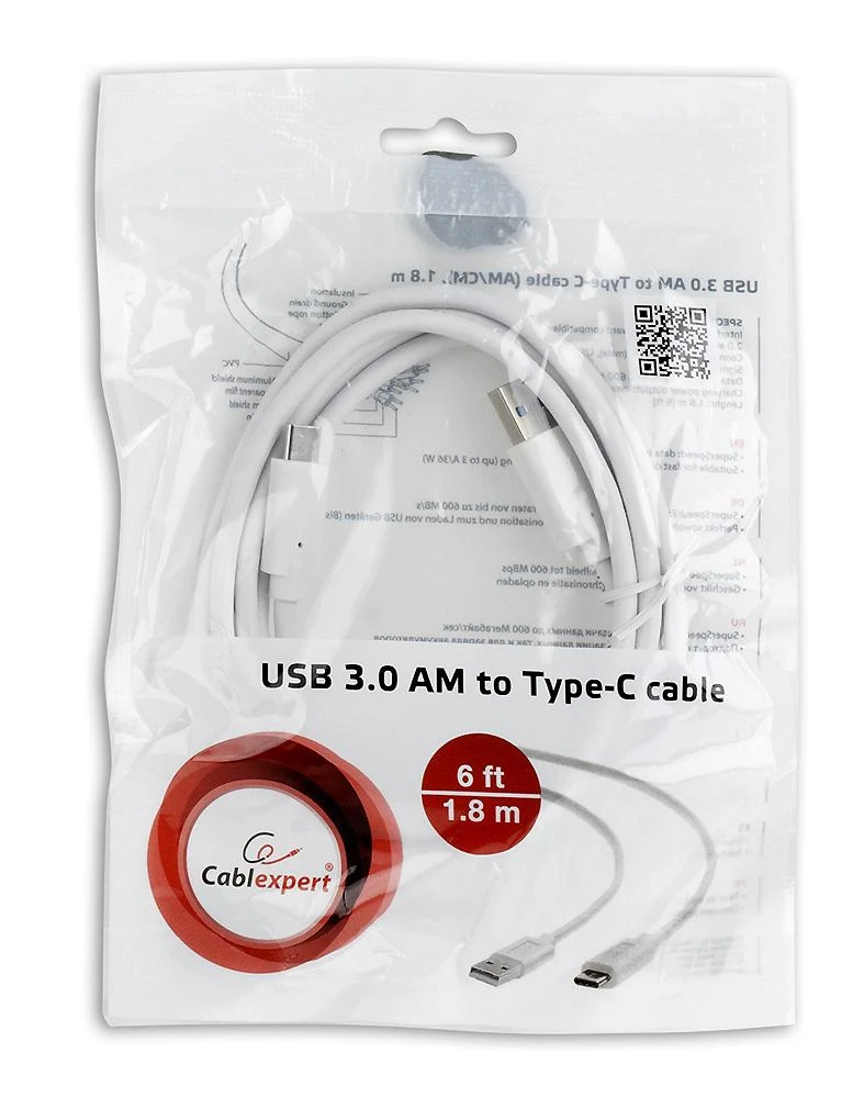 GEMBIRD CCP-USB3-AMCM-6-W Gembird USB 3.0 kabelis į USB-C (AM/CM), 1.8m, baltas