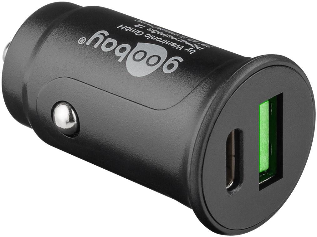 Goobay dvigubas USB automobilinis greitas įkroviklis USB-C™ PD (maitinimas)