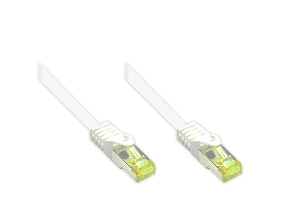 Good Connections Geros jungtys. RJ45 komutacinis kabelis su Cat.7 Roh kabeliu ir Rastnasenschutz (RNS), S/FTP, PiMF, be halogenų, 600MHz, OFC, baltas, 1m, (8070R-010W)