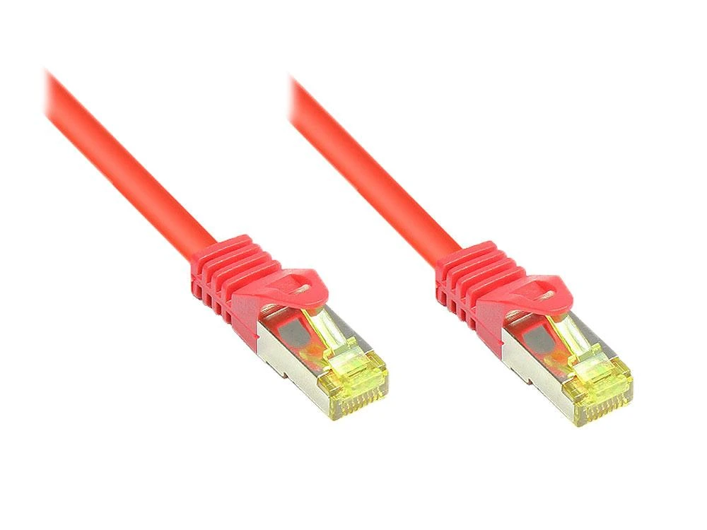 Good Connections Geros jungtys RJ45 Komutacinis kabelis su Cat.7 RohCable ir Rastnasenschutz (RNS), S/FTP, PiMF, be halogenų, 600MHz, OFC, raudonas, 1m, Geros jungtys (8070R- 010R)