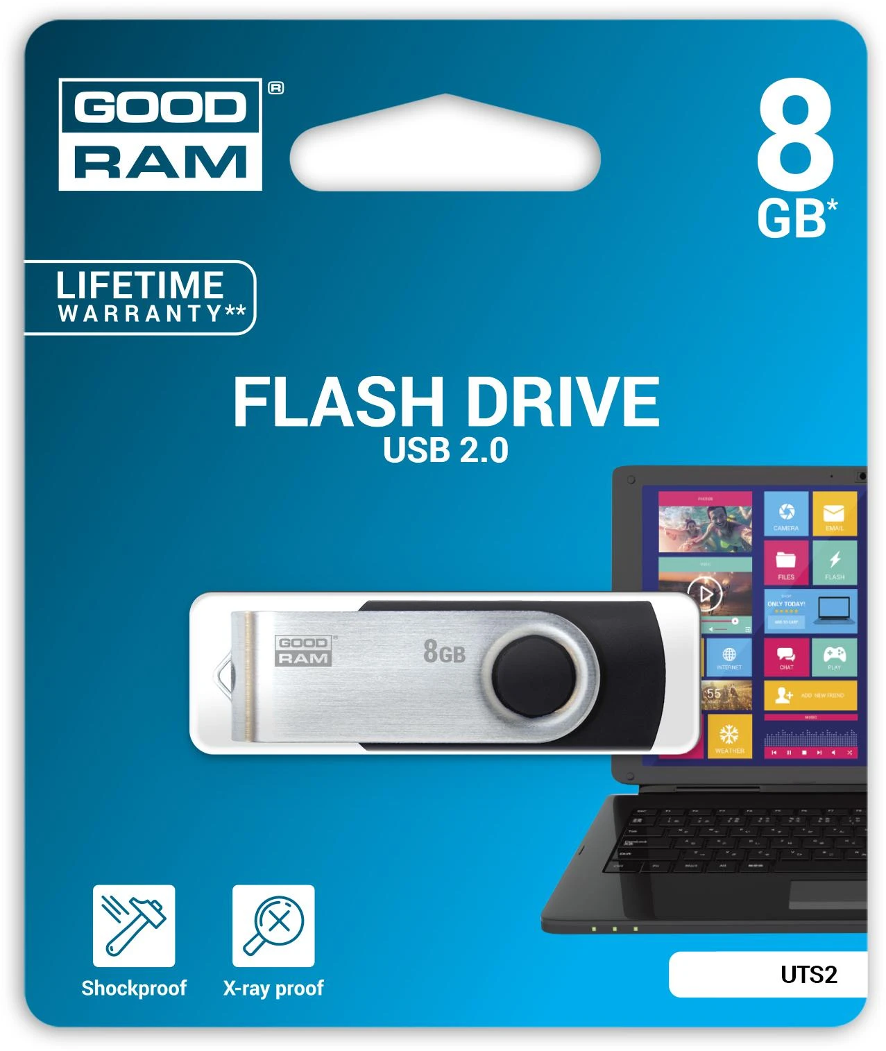 GOODRAM UTS2-0080K0R11 GOODRAM memory USB UTS2 8GB USB 2.0 Juodas
