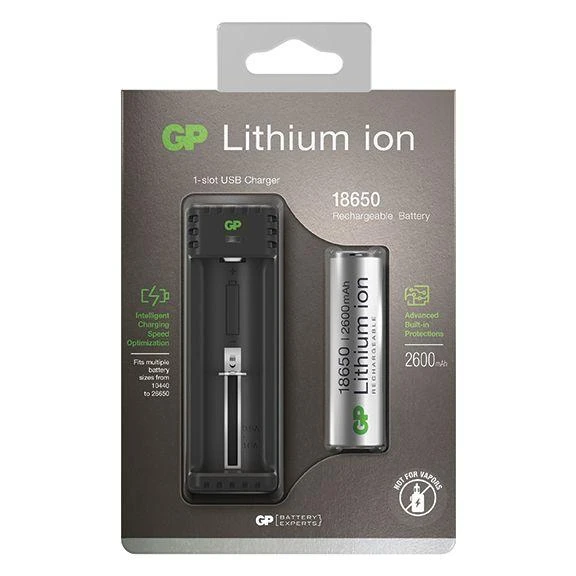 Įkroviklis GP GP L111 USB Charger incl. Akku 18650 2600mAh 3,7V 14511118650B1