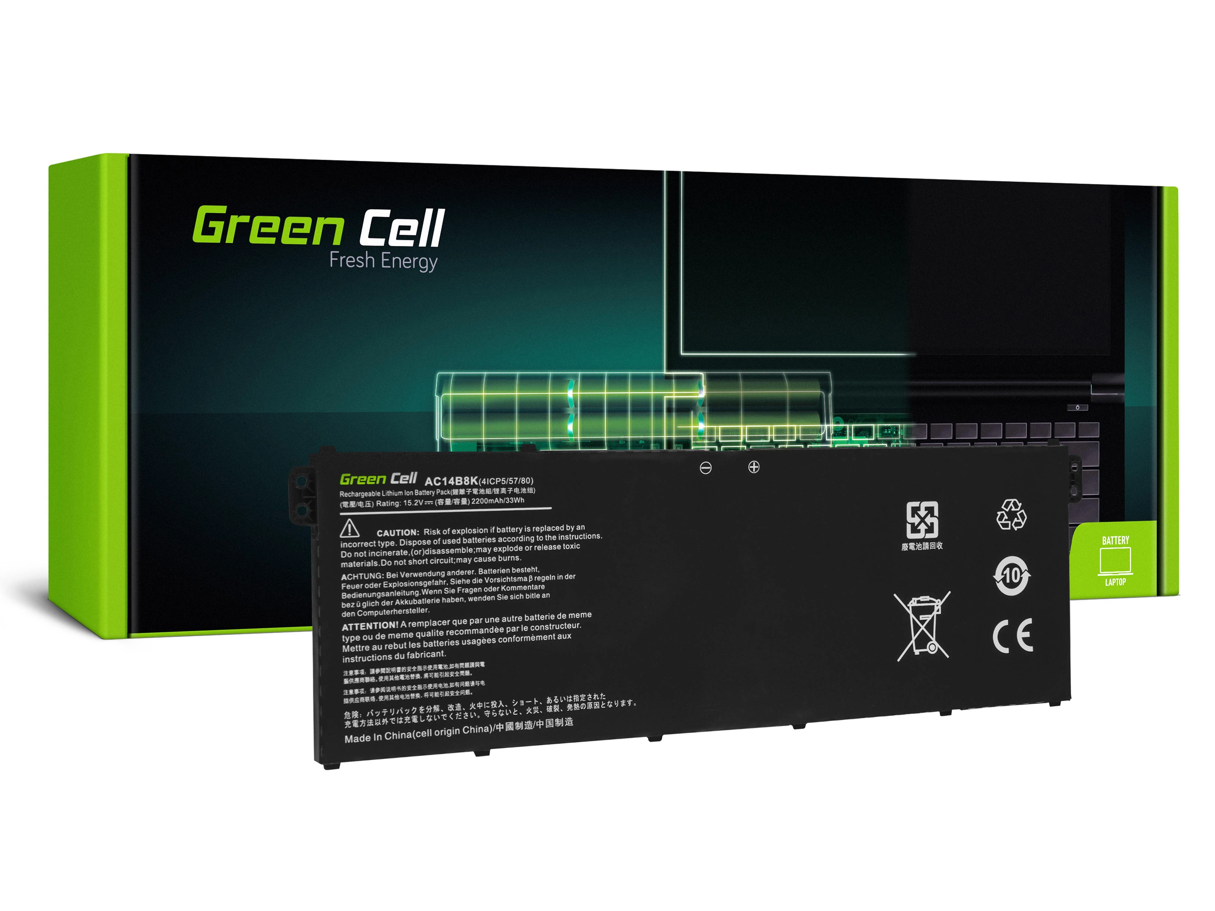 Green Cell Žalias Cell GREENCELL Baterija AC14B3K AC14B8K, skirta Acer Aspire 5 A515 A517 R15 R5-571T Spin 3 SP315-51 SP513-51 Swift 3 SF314-52