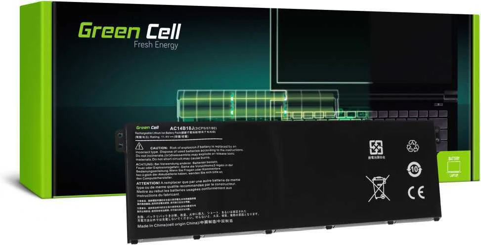 Green Cell Žalias Cell GREENCELL AC52 Baterija Žalias Cell AC14B8K AC14B18J skirta Acer Aspire E 11 ES1-111M ES1-131 E 15 E