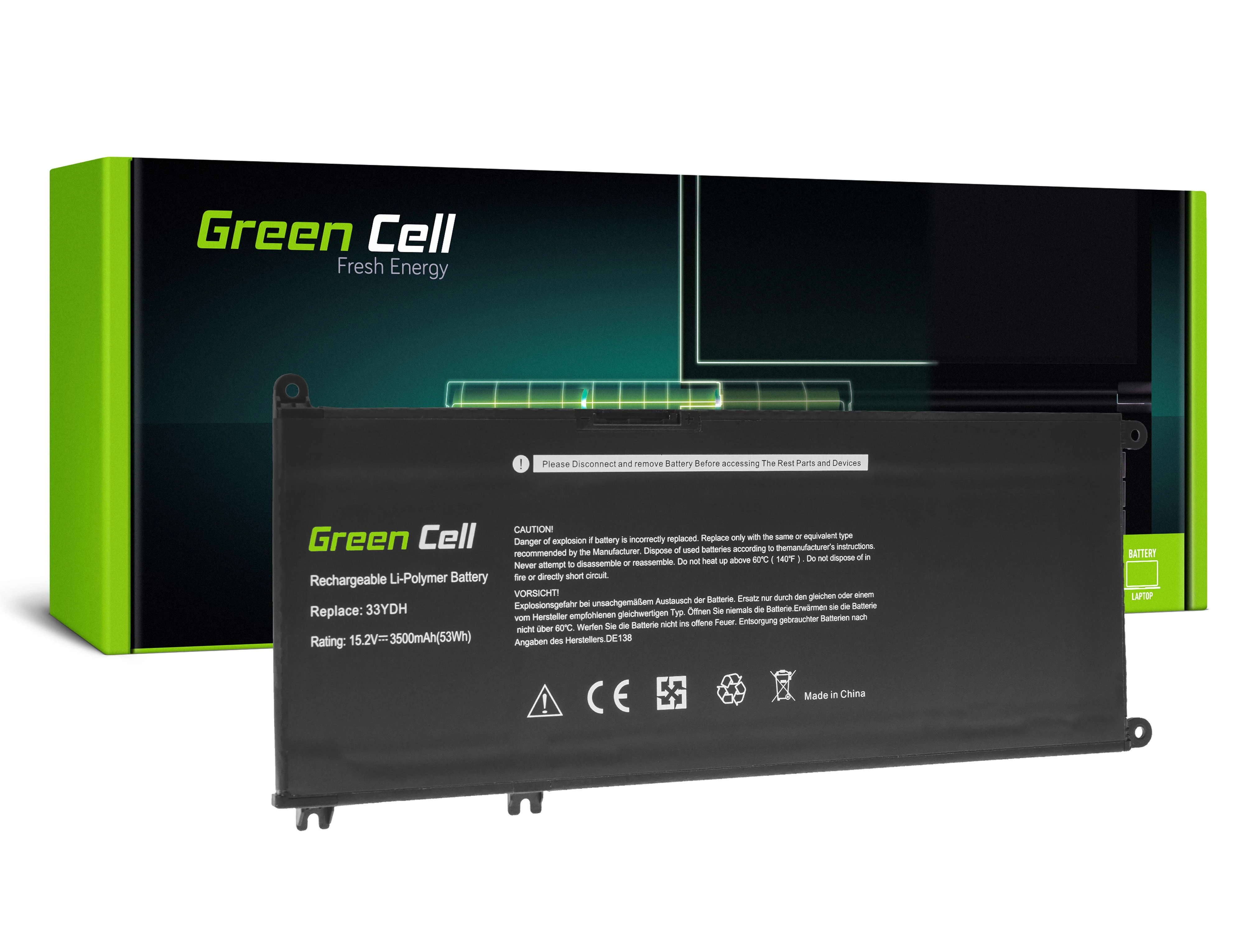 Green Cell Žalias Cell GREENCELL DE138 Bateria Žalias Cell 33YDH do Dell Inspiron G3 3579 3779 G5 5587 G7 7588 7577 7773