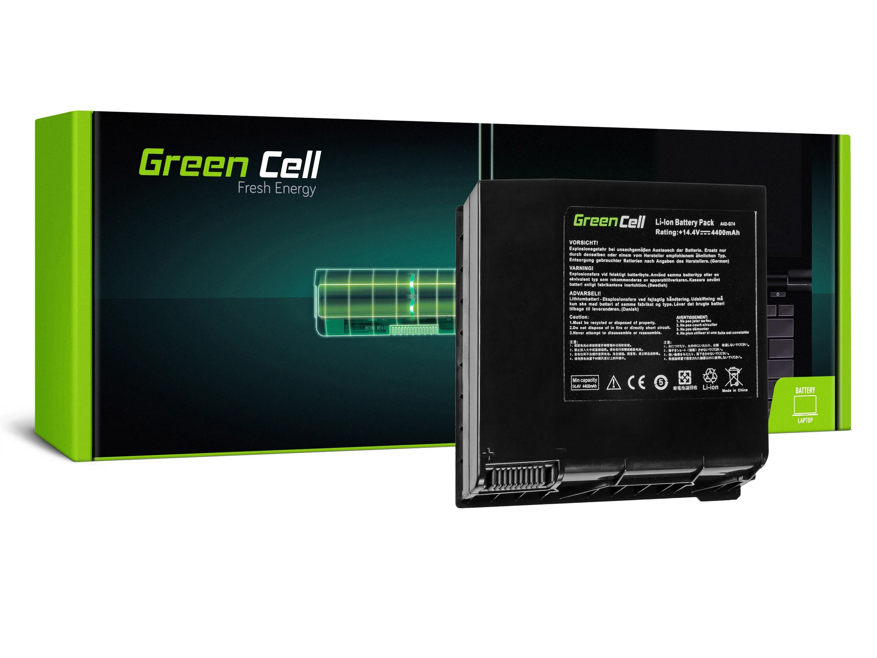 Žalias Cell Žalias Cell baterija skirta Asus G74 G74S G74J 14.4V 4400mAh