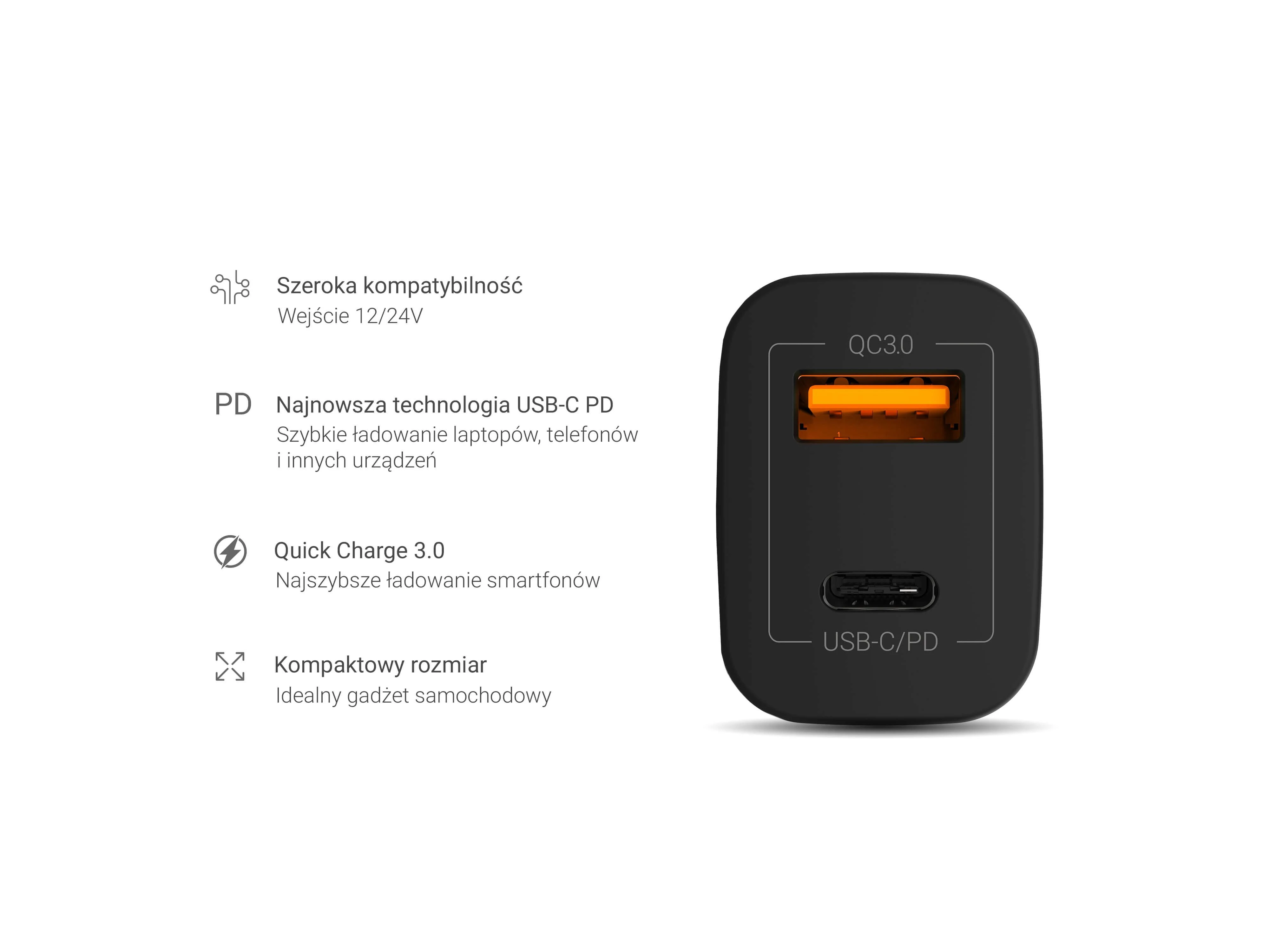 Green Cell Žalias Cell GREENCELL CAD33 automobilinis įkroviklis Žalias Cell USB-C maitinimo tiekimas + USB greitas įkrovimas 3.0