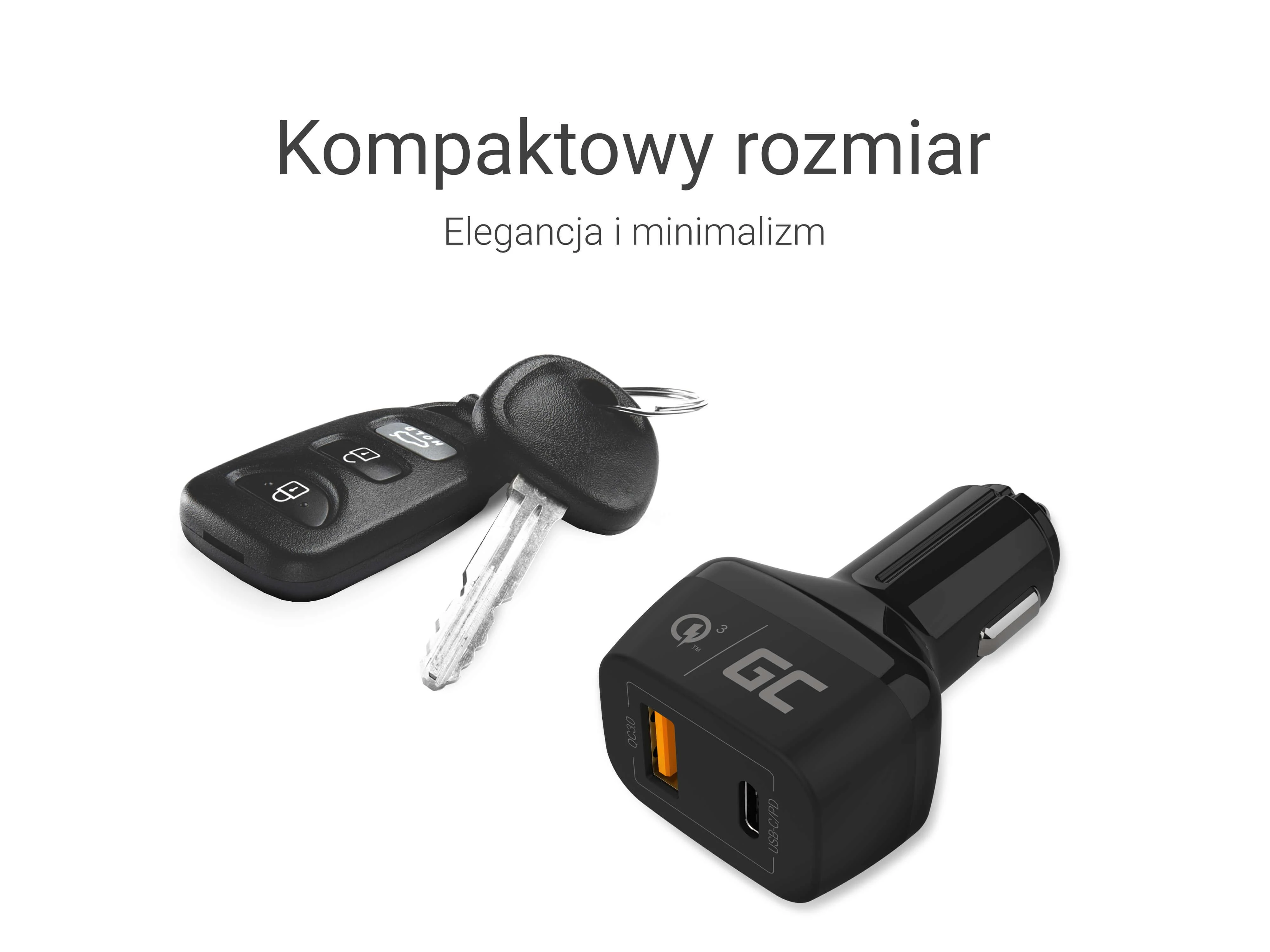 Green Cell Žalias Cell GREENCELL CAD33 automobilinis įkroviklis Žalias Cell USB-C maitinimo tiekimas + USB greitas įkrovimas 3.0