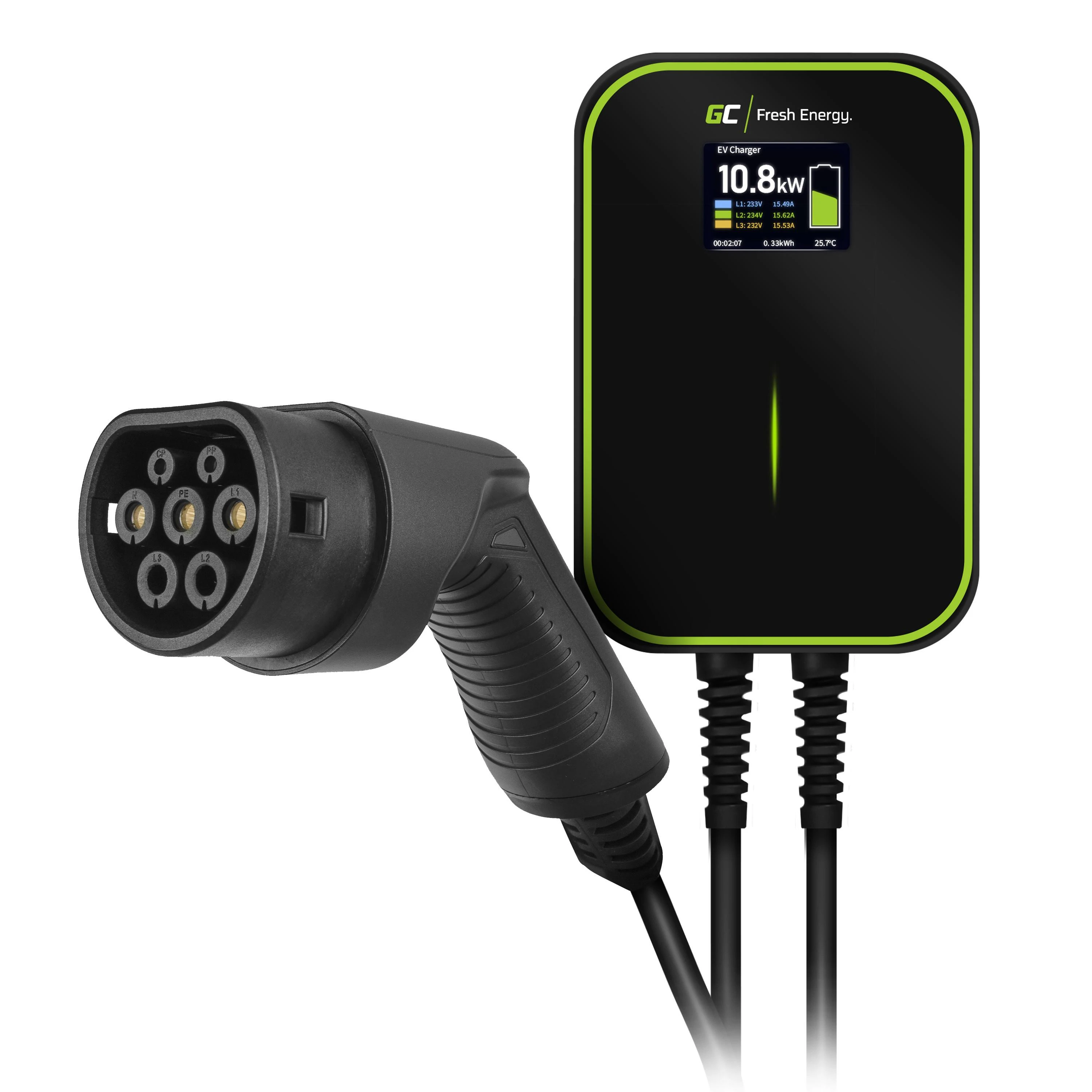 GREENCELL įkroviklis Wallbox GC EV PowerBox 22kW su 2 tipo laidu, skirtas elektromobiliams ir Plug-In hibridams įkrauti