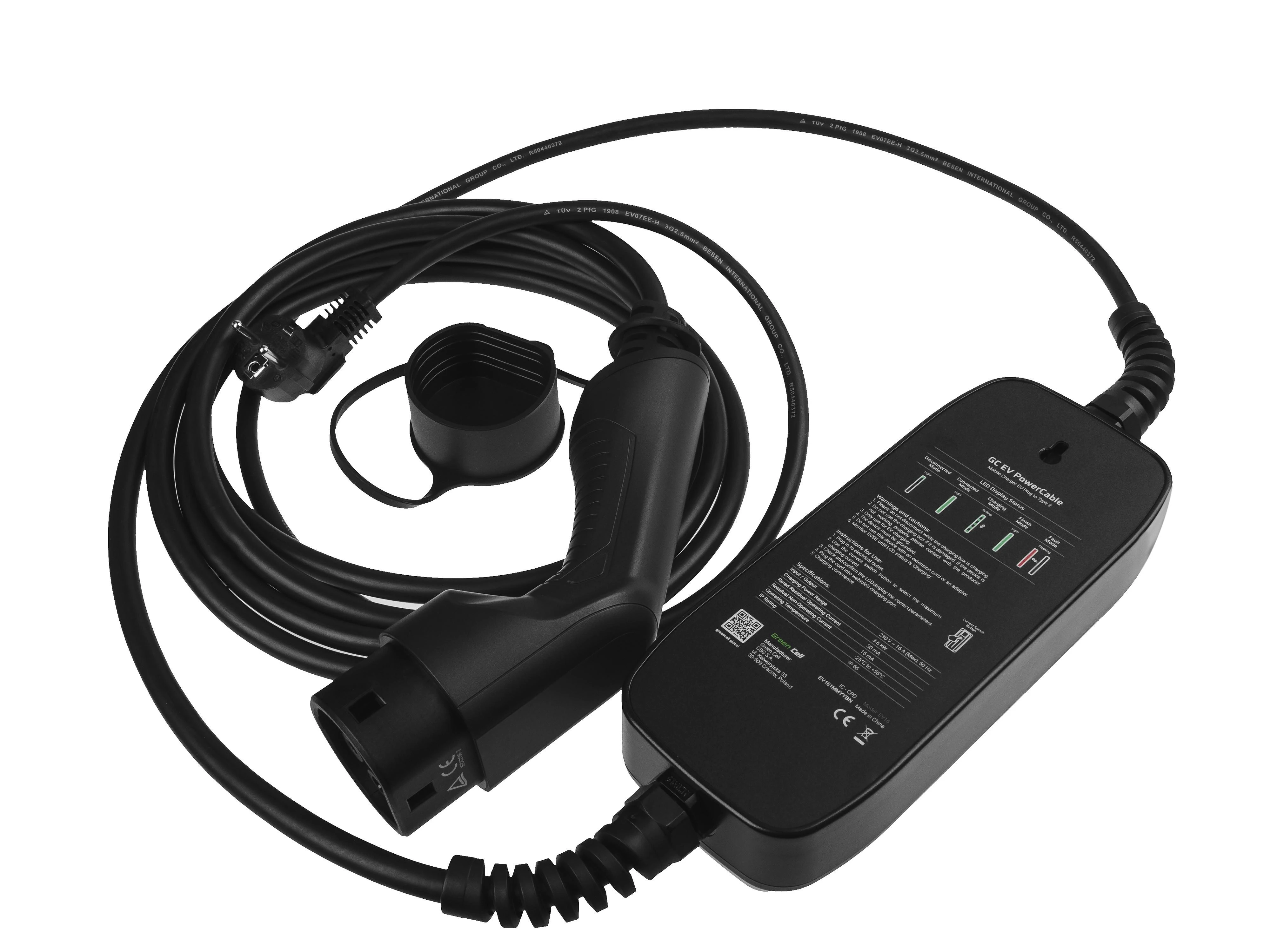 Wallbox Žalias Cell Žalias Cell | EV16 | GC EV PowerCable 3.6kW Schuko Type 2 mobilusis įkroviklis elektromobiliams ir Plug-In hibridams įkrauti | 3,6 kW | 10/16 A | 6,5 m | Juodas