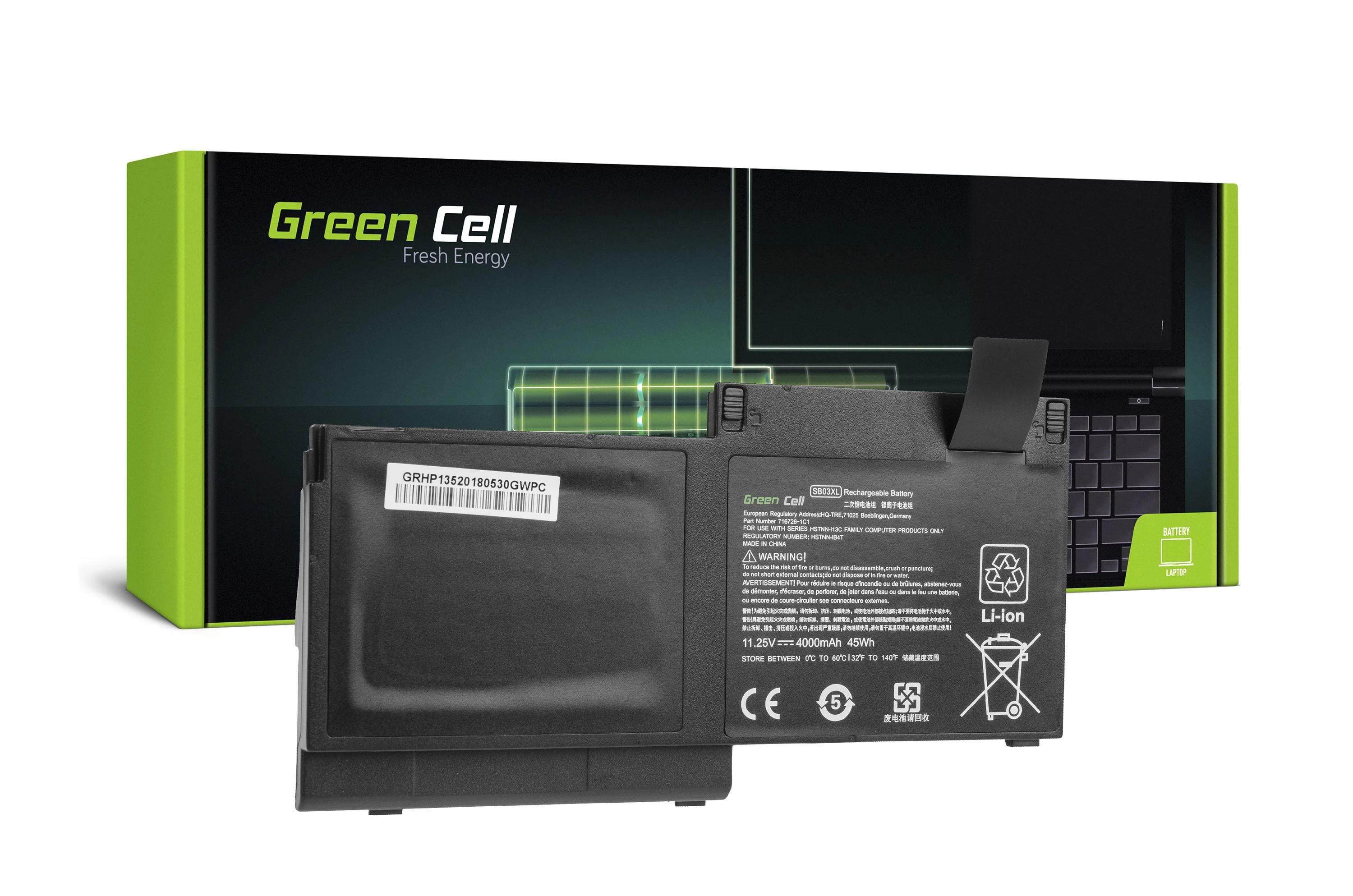 GREENCELL HP141 Žalias Cell Baterija, skirta HP EliteBook 720 G1 G2 820 G1 G2 / 11,25 V 4000 mAh