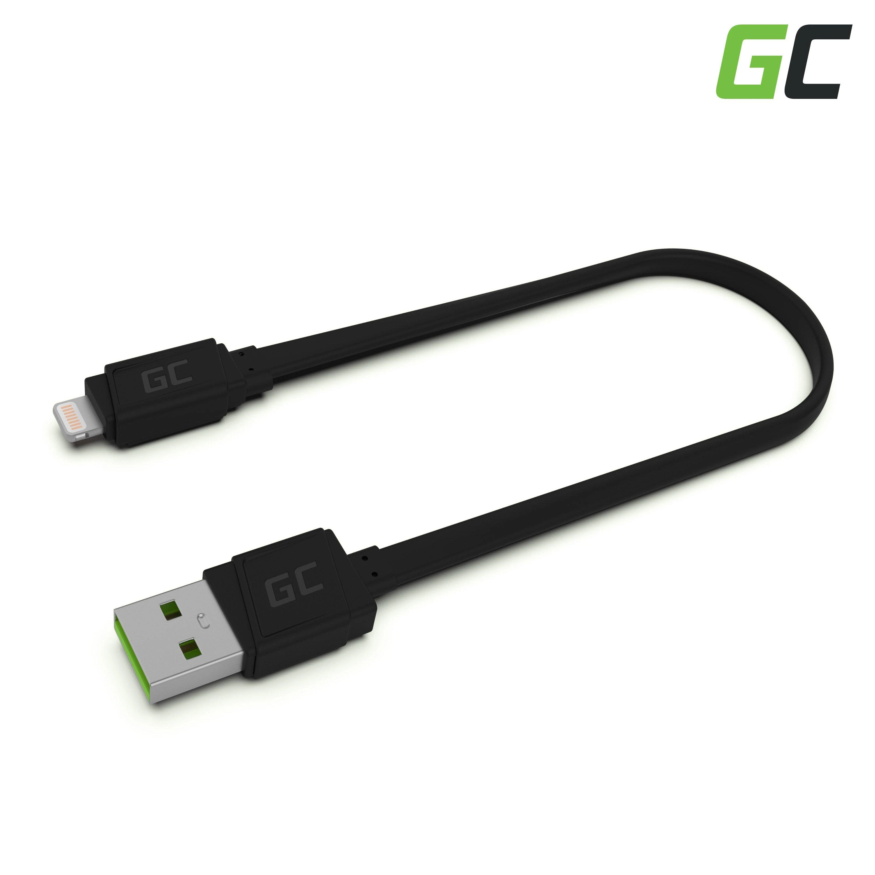 Žalias Cell GREENCELL KABGC02 GCmatte Lightning Plokščias kabelis 25 cm su greitu įkrovimu Apple 2.4A