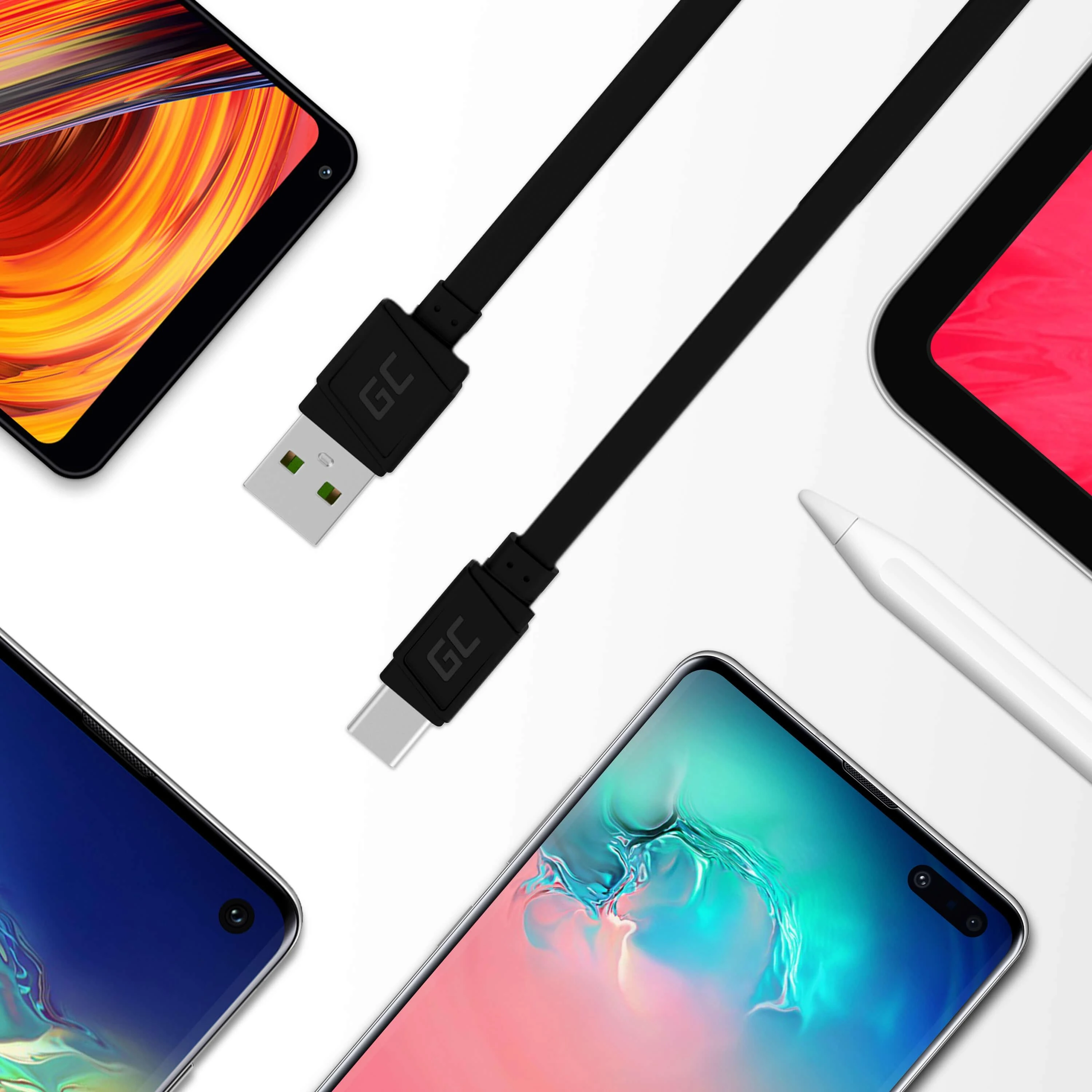 Green Cell Žalias Cell GREENCELL KABGC03 GCmatte USB-C Plokščias laidas 25 cm su greitu įkrovimu
