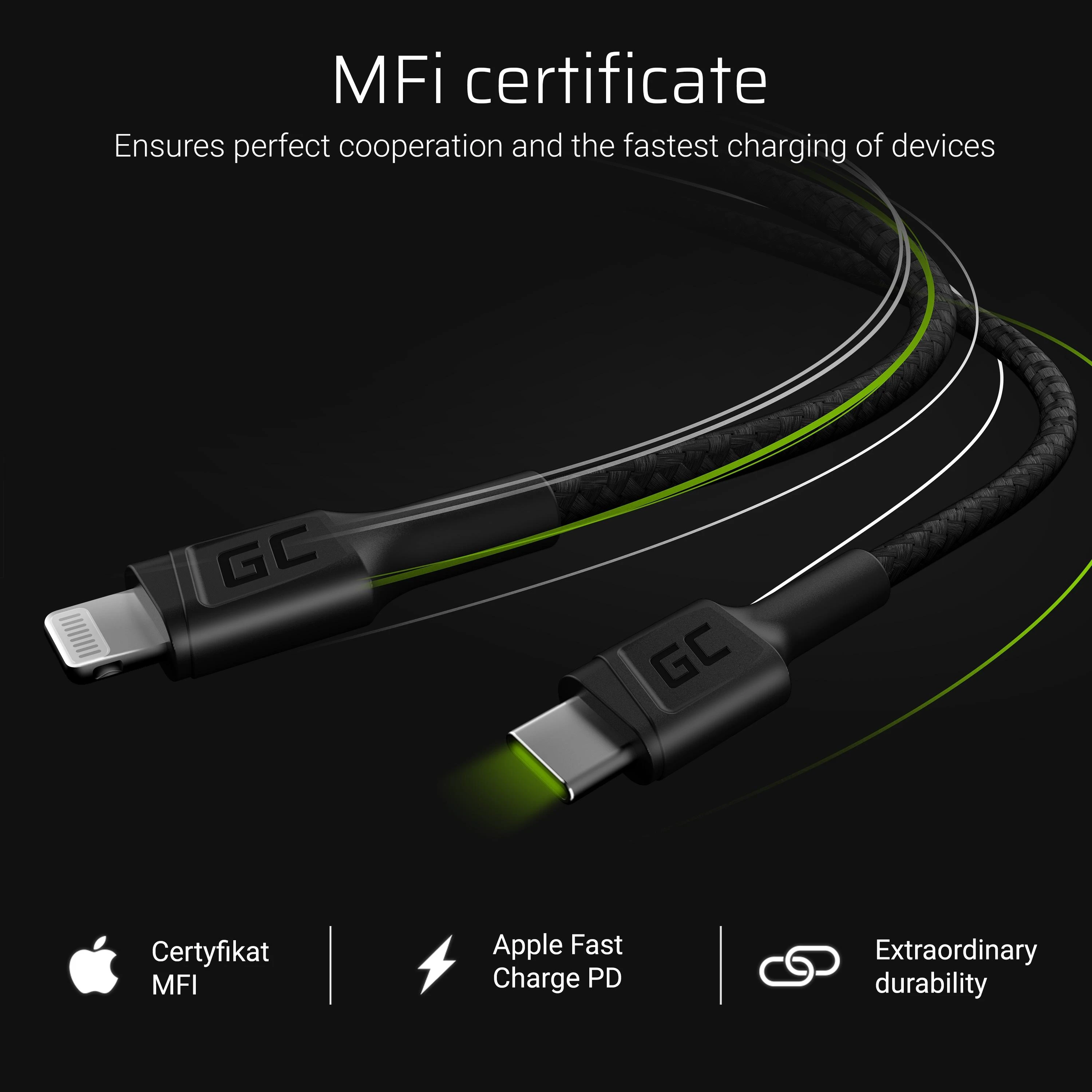 Green Cell Žalias Cell GREENCELL KABGC07 Kabelis GC Power Stream USB-C - Lightning 100 cm su maitinimo tiekimu