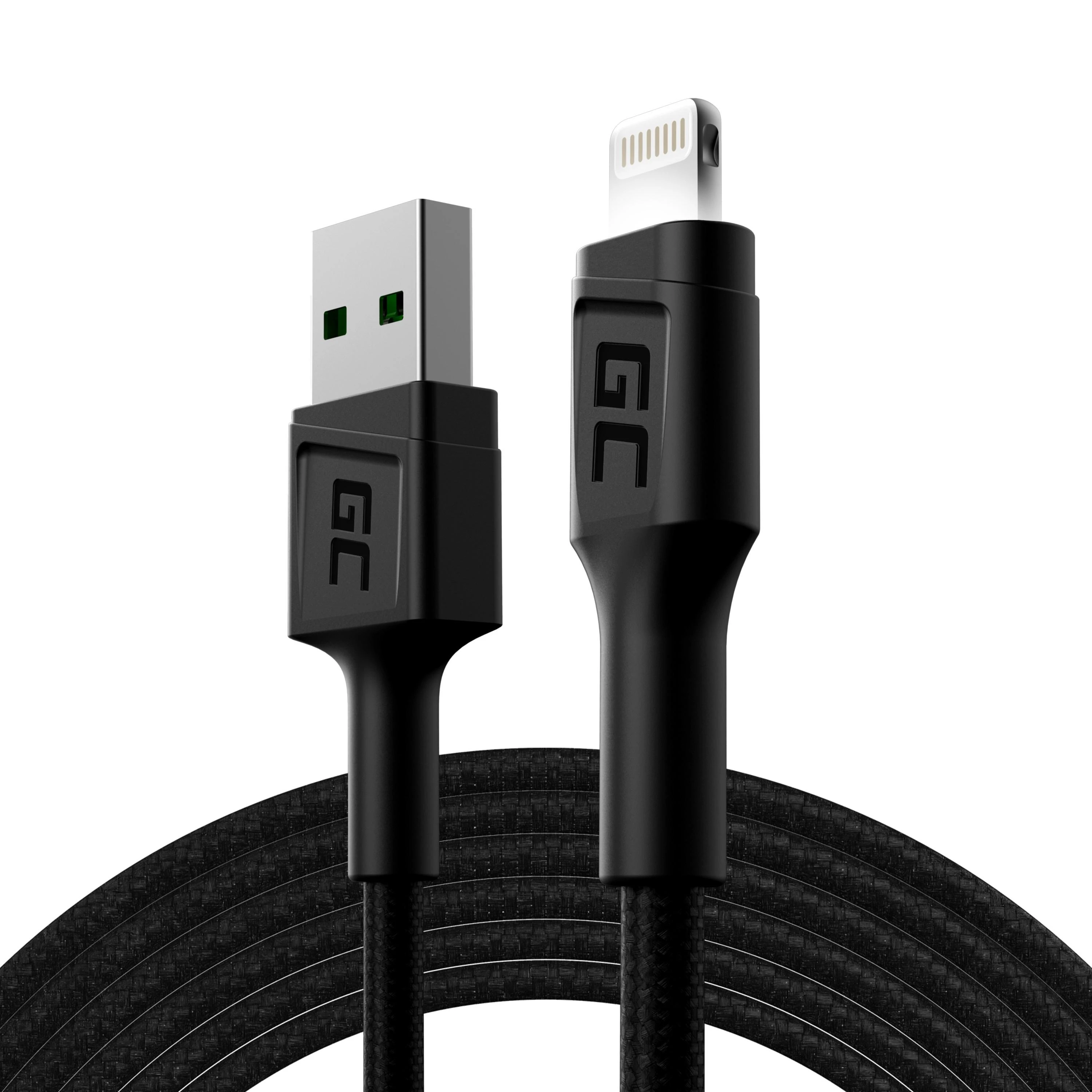 Žalias Cell Cable Žalias Cell Ray USB-A - Lightning Baltas LED 200cm su Apple 2.4A greito įkrovimo palaikymu