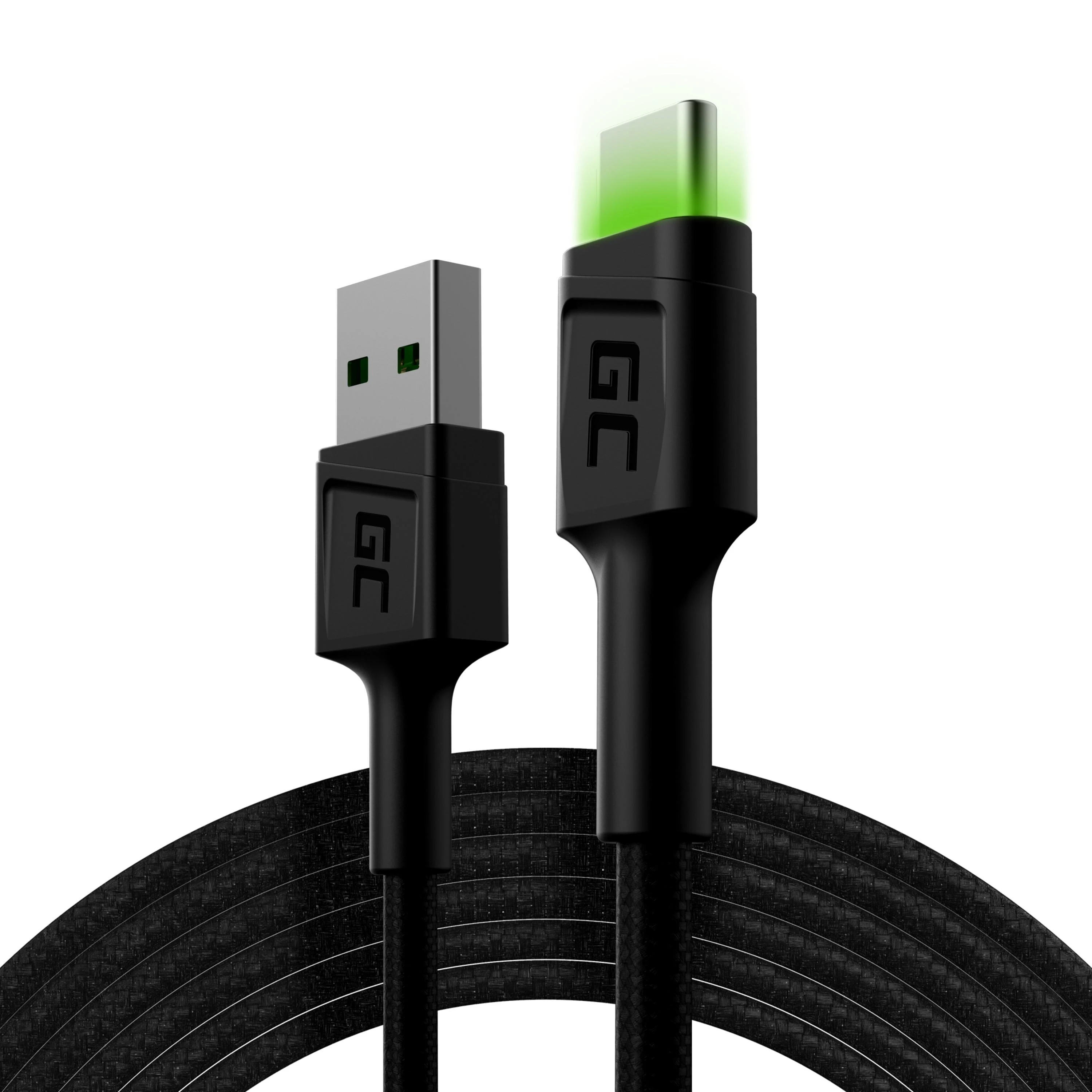 Green Cell Žalias Cell Cable Žalias Cell Ray USB-A - USB-C Žalias LED 200cm su Ultra Charge QC3.0 greito įkrovimo palaikymu