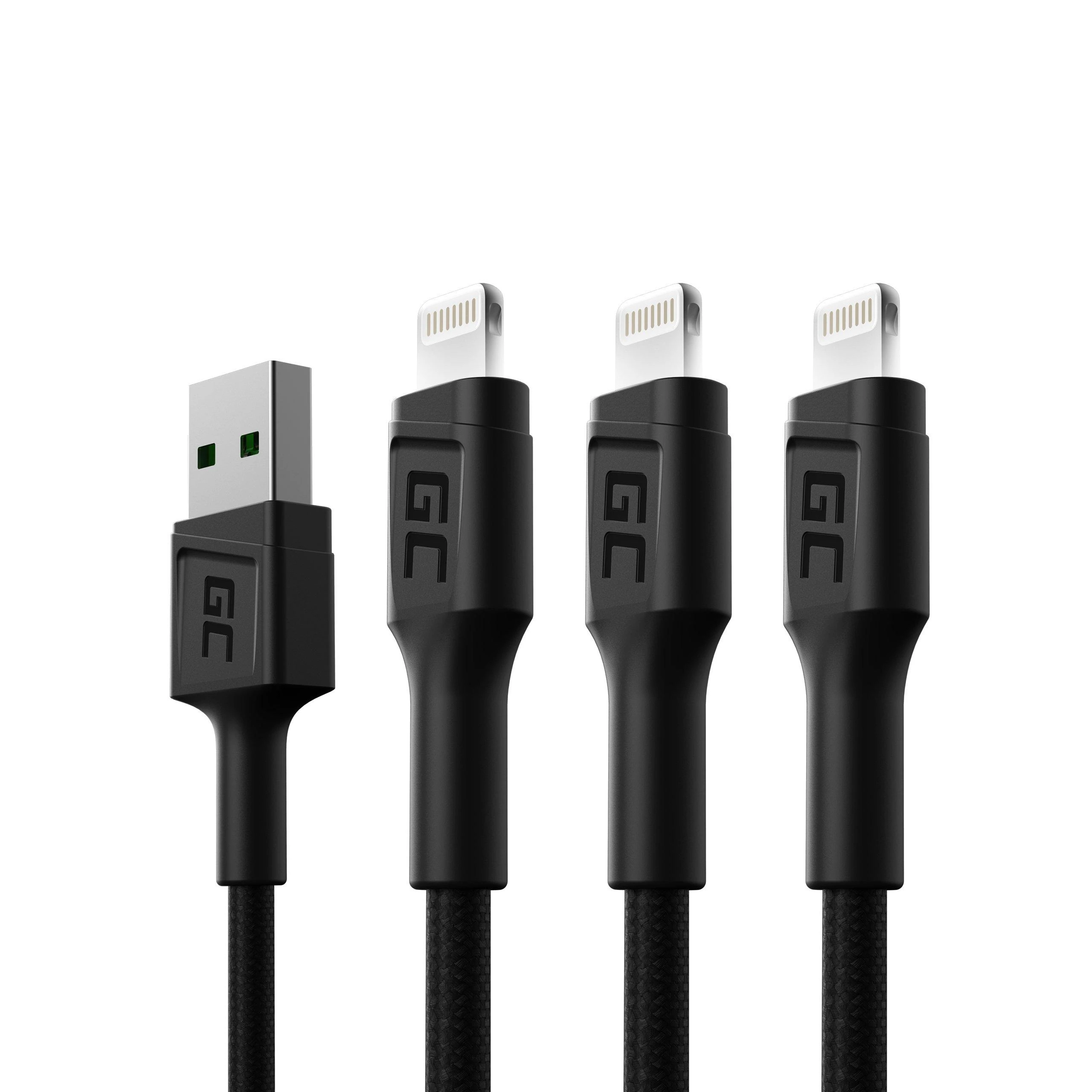 Green Cell Žalias Cell Žalias CELL 3x Kabelis GC Ray USB - Lightning 200cm baltas LED apšvietimas