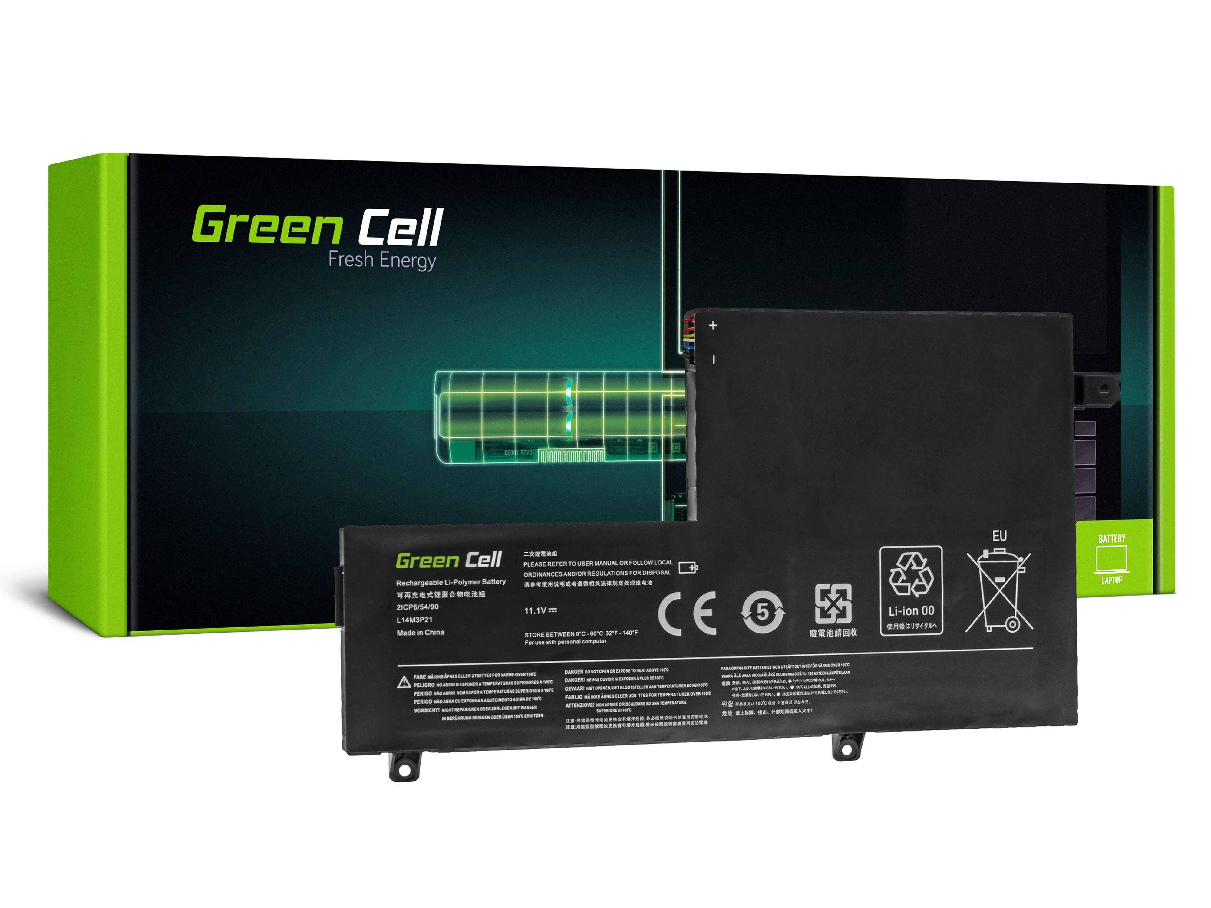 Žalias Cell baterija L14M3P21 skirta Lenovo Yoga 500-14IBD 500-14ISK 500-15IBD 500-15ISK