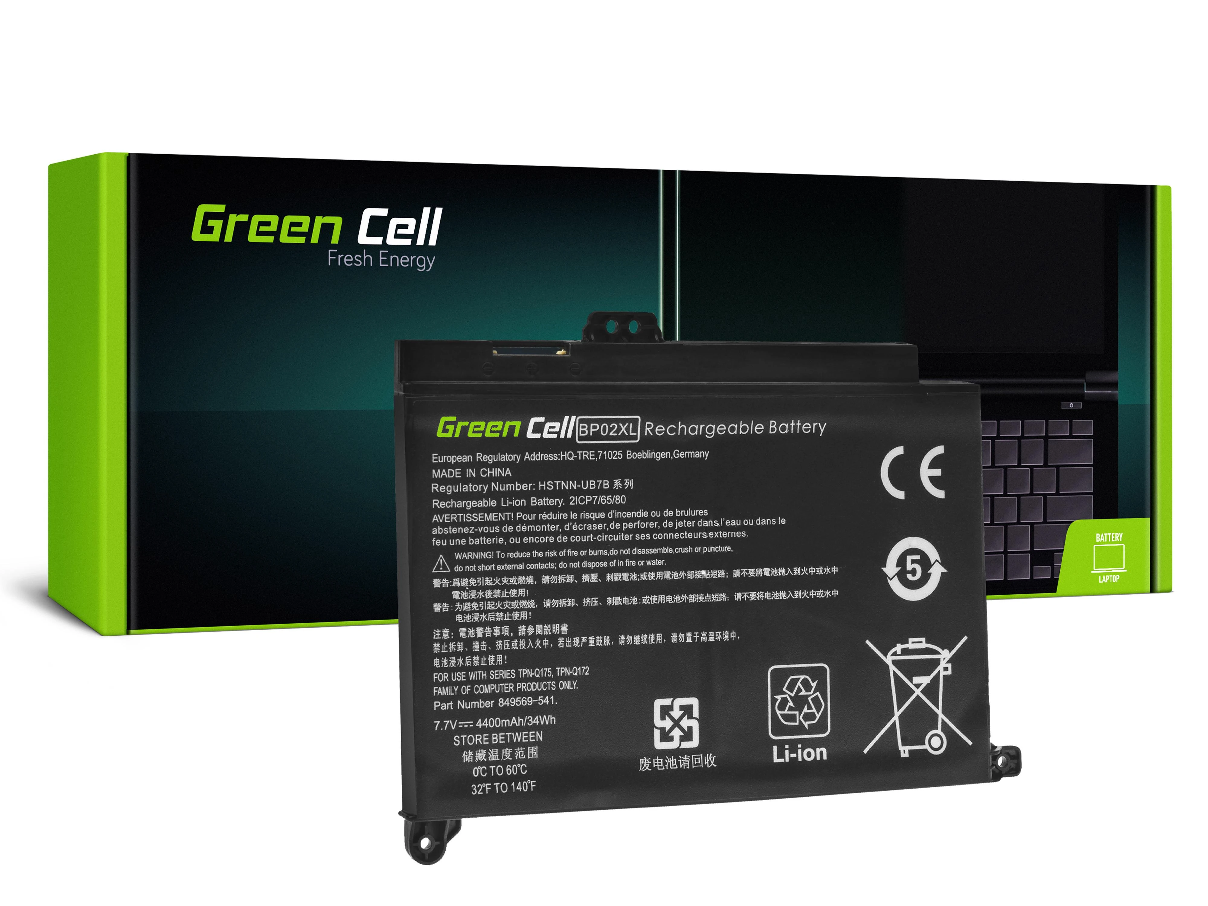Green Cell Žalias Cell GREENCELL Baterija BP02XL, skirta HP Pavilion 15-AU 15-AU051NW 15-AU071NW 15-AU102NW 15-AU107NW 15-AW 15-AW010NW