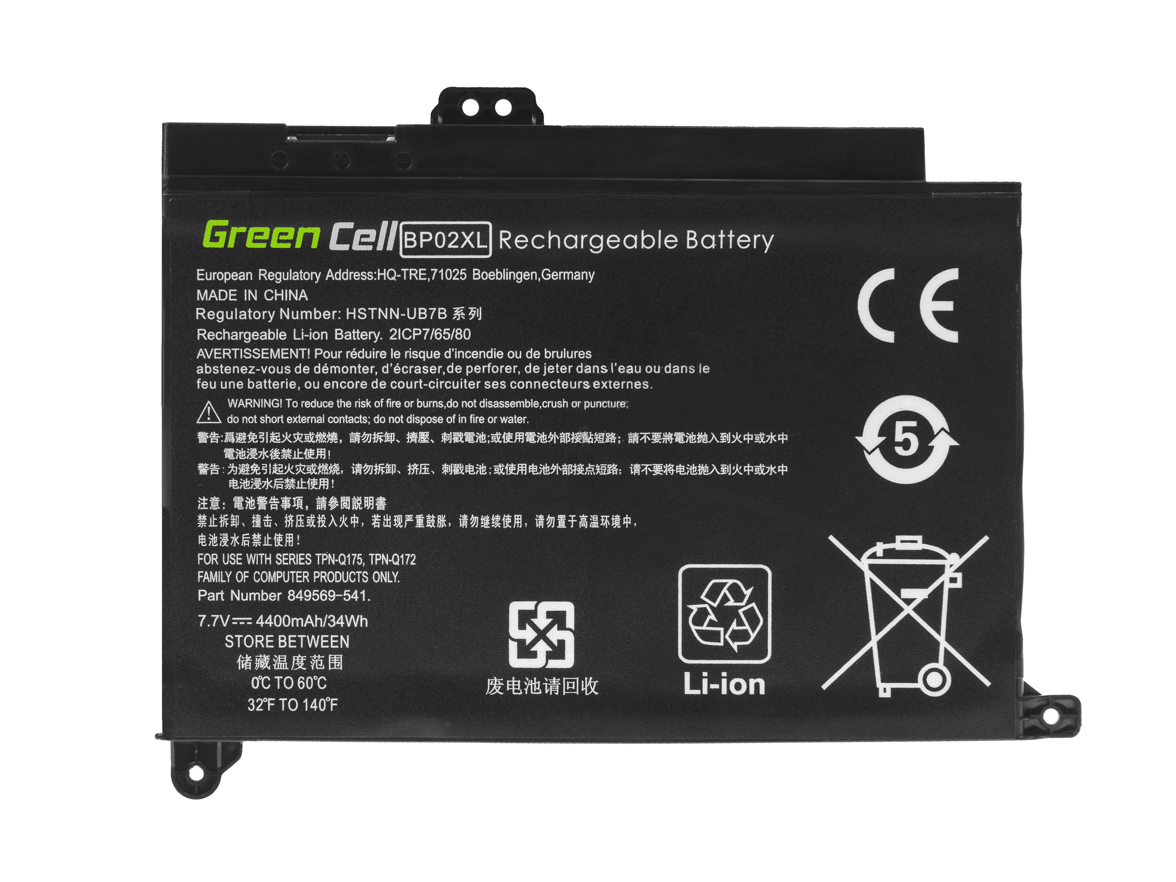 Green Cell Žalias Cell GREENCELL Baterija BP02XL, skirta HP Pavilion 15-AU 15-AU051NW 15-AU071NW 15-AU102NW 15-AU107NW 15-AW 15-AW010NW