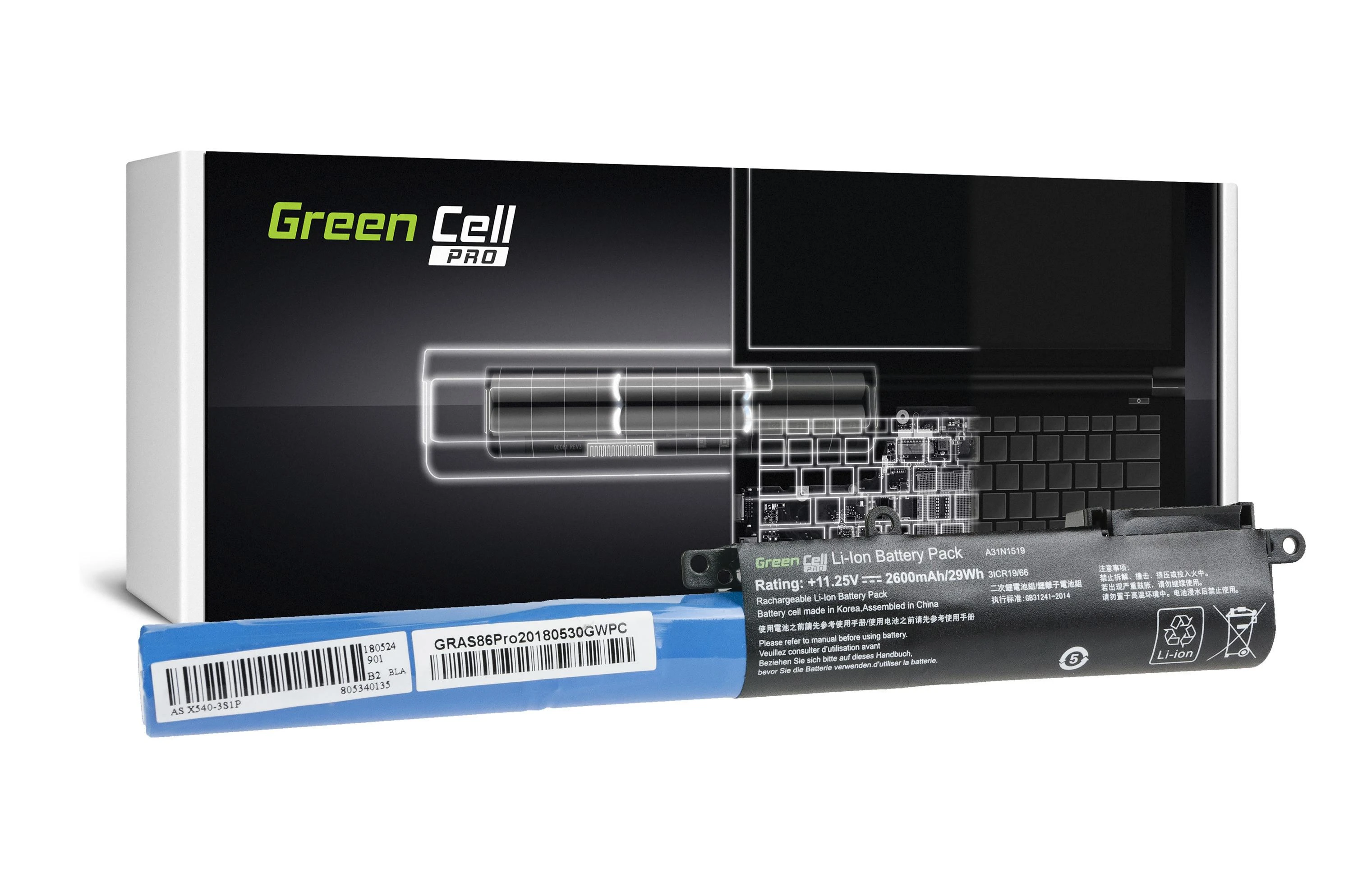 Žalias Cell Baterija Žalias Cell A31N1519 skirta Asus F540 F540L F540S R540 R540L R540S X540