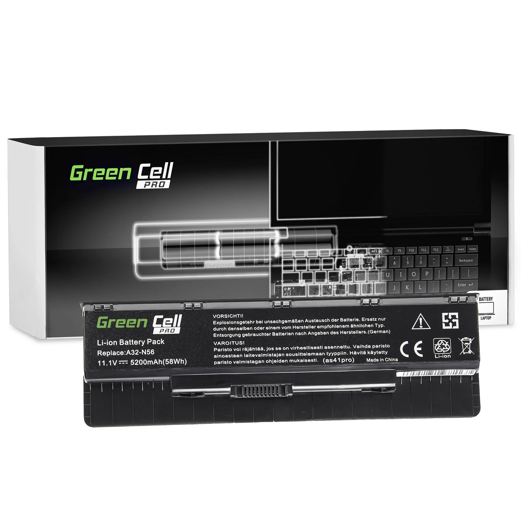 Žalias Cell GREENCELL AS41PRO Baterija Žalias Cell PRO A32-N56 skirta Asus G56 N46 N56 N76