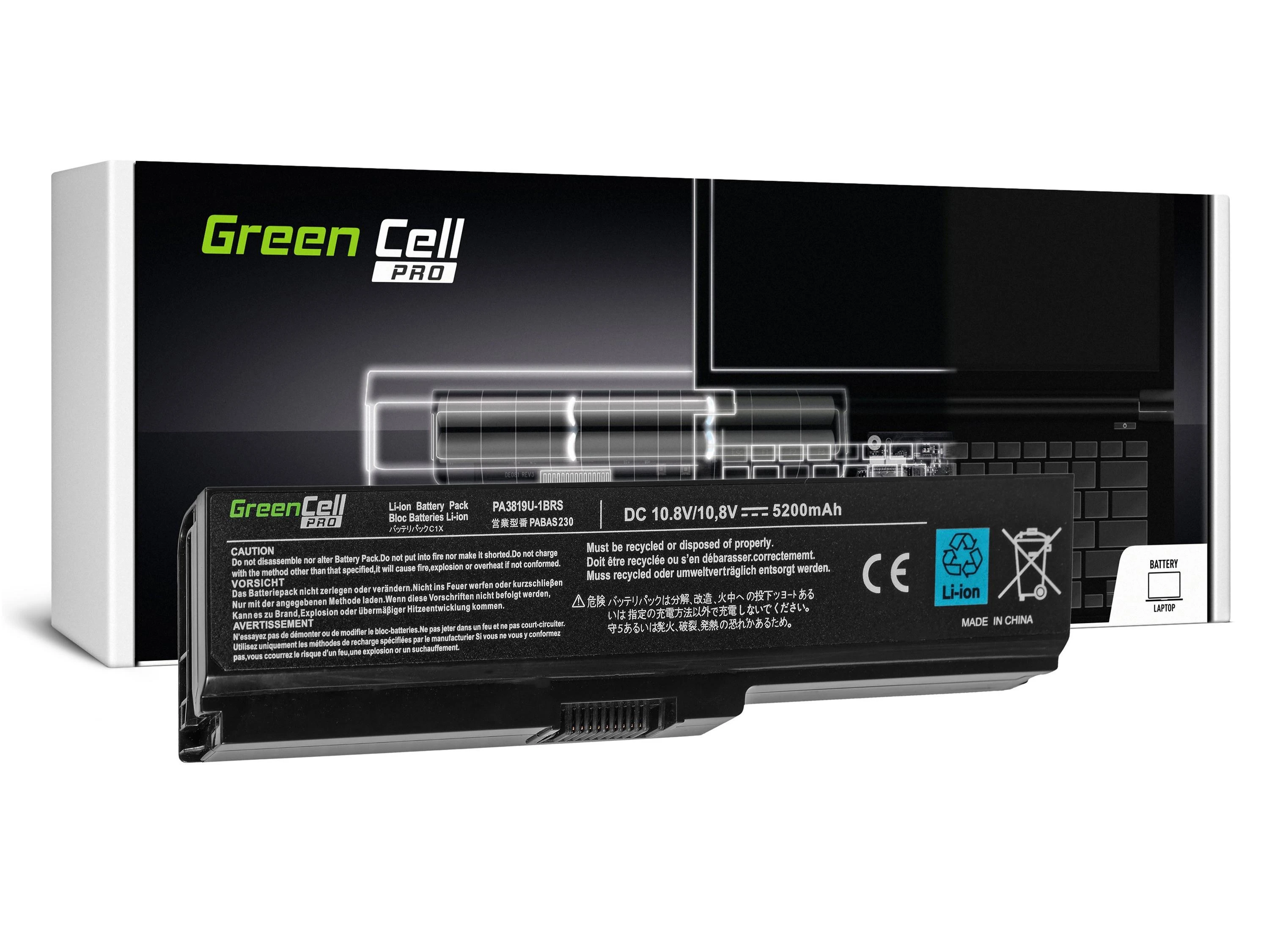Green Cell Žalias Cell Žalias Cell PRO akumuliatorius, skirtas Toshiba Satellite C650 C650D C660 C660D L650D L655 L750 PA3817U-1BRS / 11.1V 5200mAh