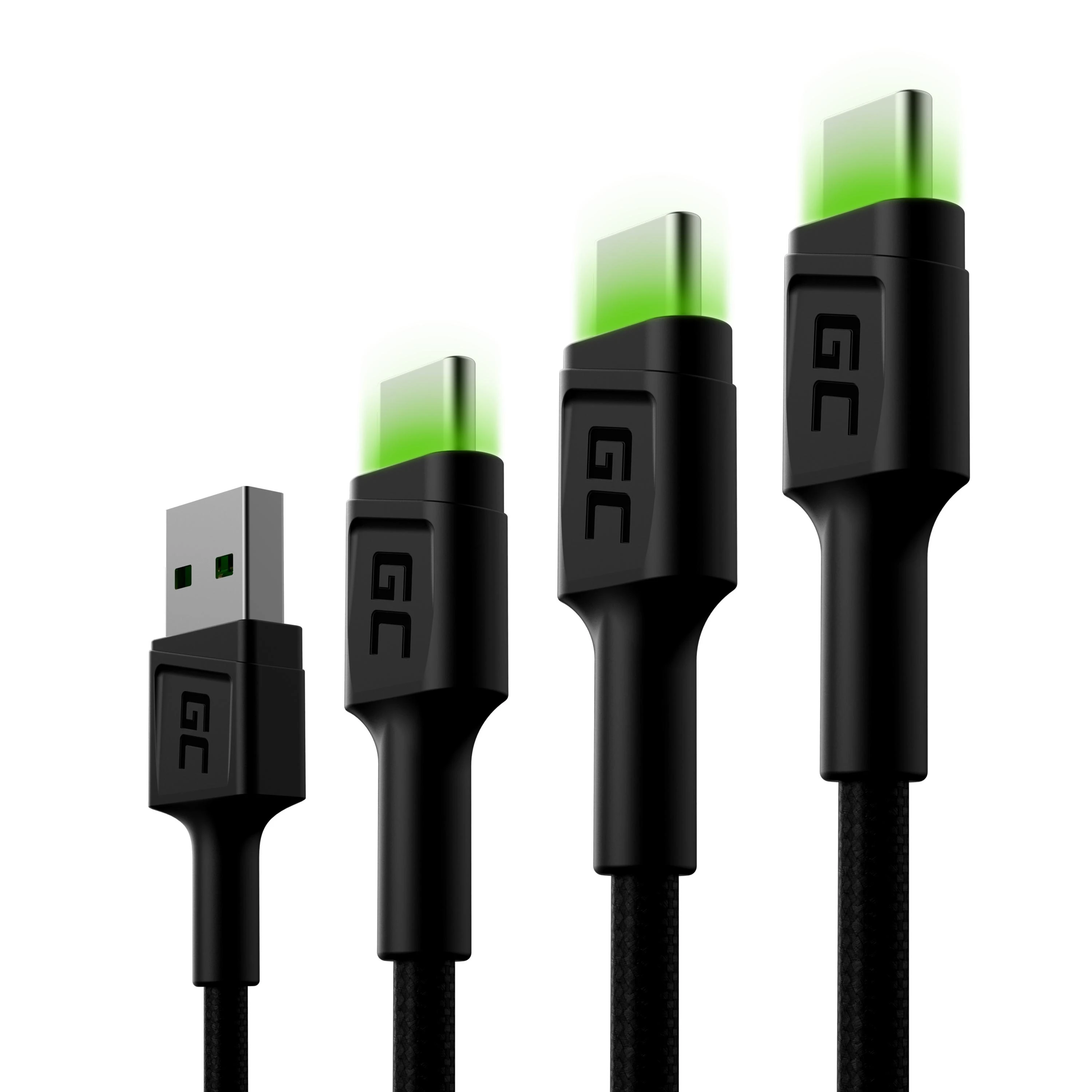 Green Cell Žalias Cell Žalias Cell USB-C kabelių komplektas 3x QC 3.0 0.3 m 1.2 m 2 m