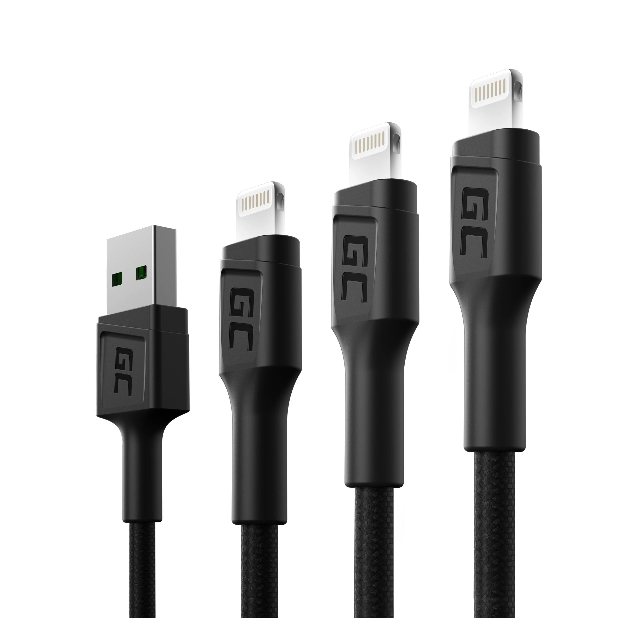Green Cell Žalias Cell Žalias CELL 3x Kabelis GC Ray USB - Lightning 30cm 120cm 200cm baltas LED apšvietimas