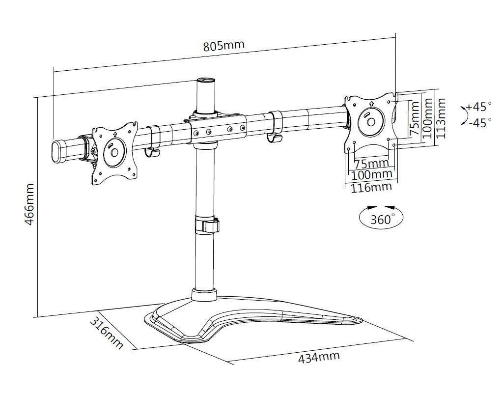 Laikiklis Multibrackets MB DESKSTAND BASIC DUAL Juodas MAX 10KG