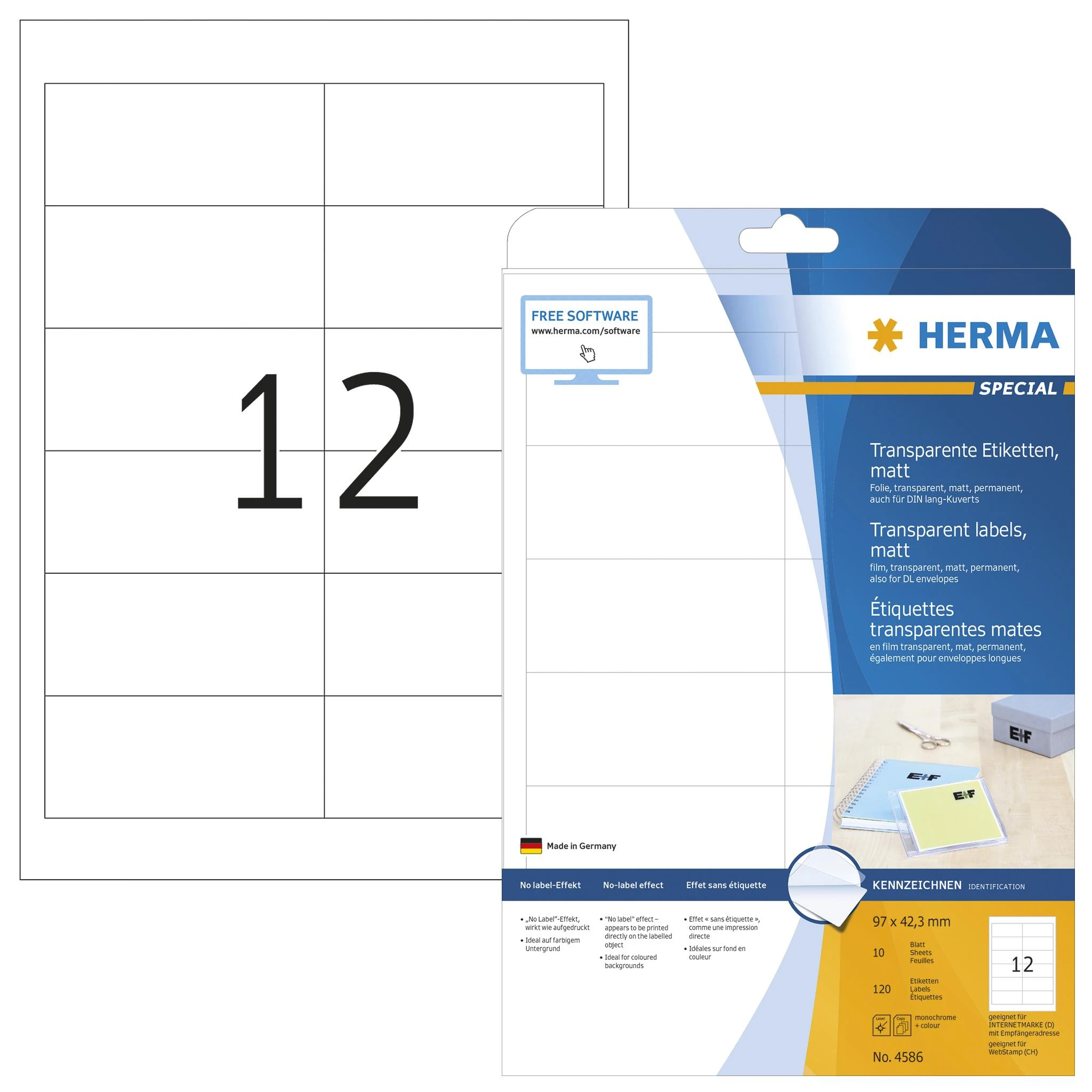 Herma Etik. transparent A4 matt 97 x 42,3mm wfest 120 St.