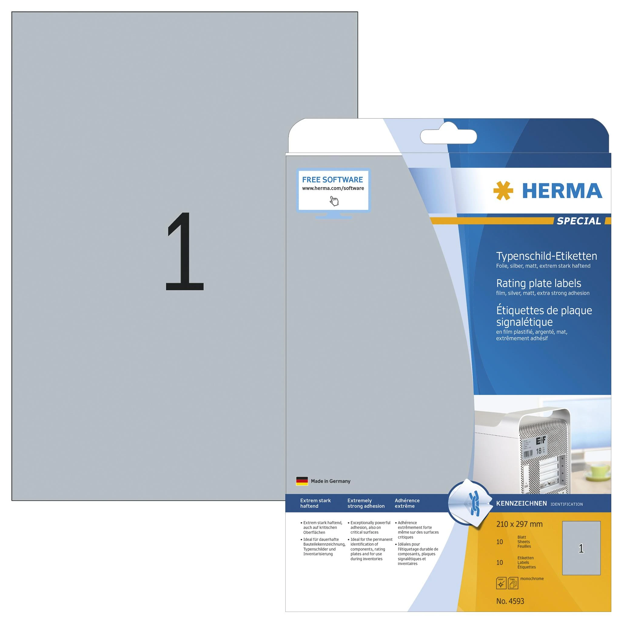 Herma HERMA Typenschildetiketten A4 silb. 210x297 mm Folie 10 St.