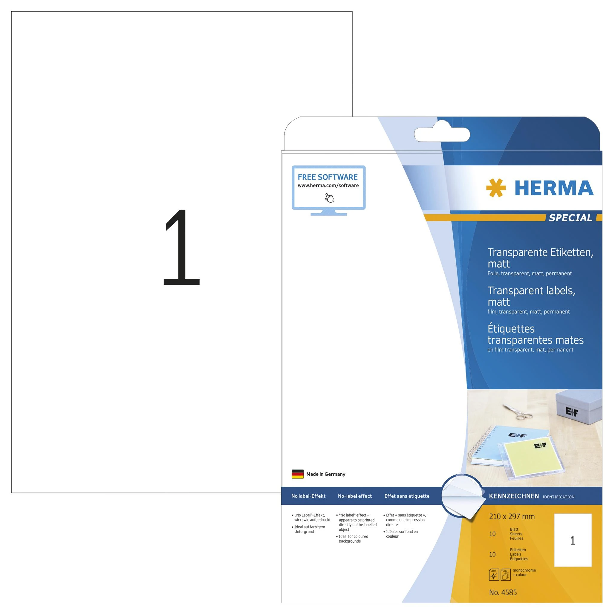 Herma Etik. skaidrūs matiniai A4 formato 210 x 297 mm, 10 vnt. rinkinyje.