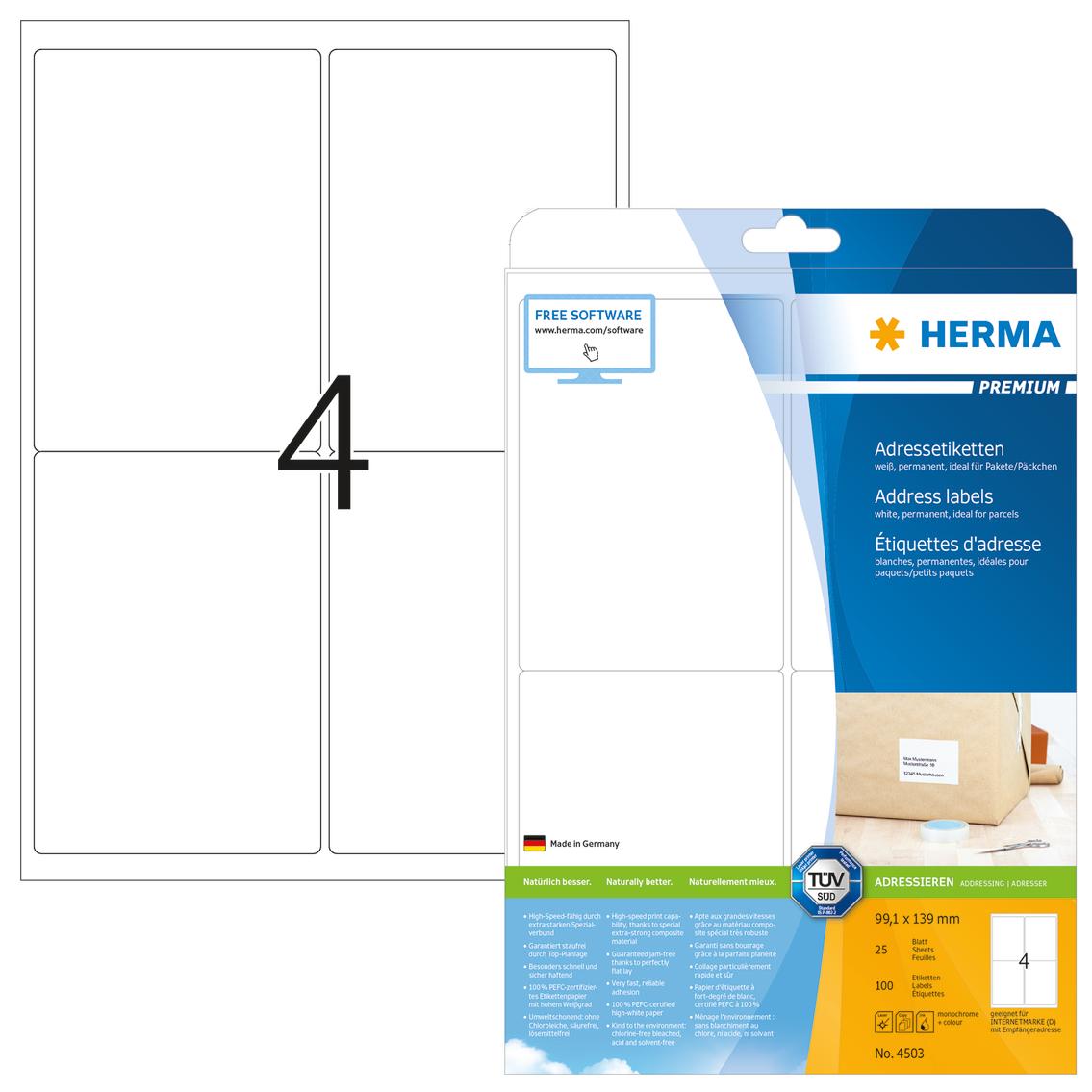Herma HERMA Premium Adreso etiketė A4 99,1 x 139,0 mm 100 St. (4503)