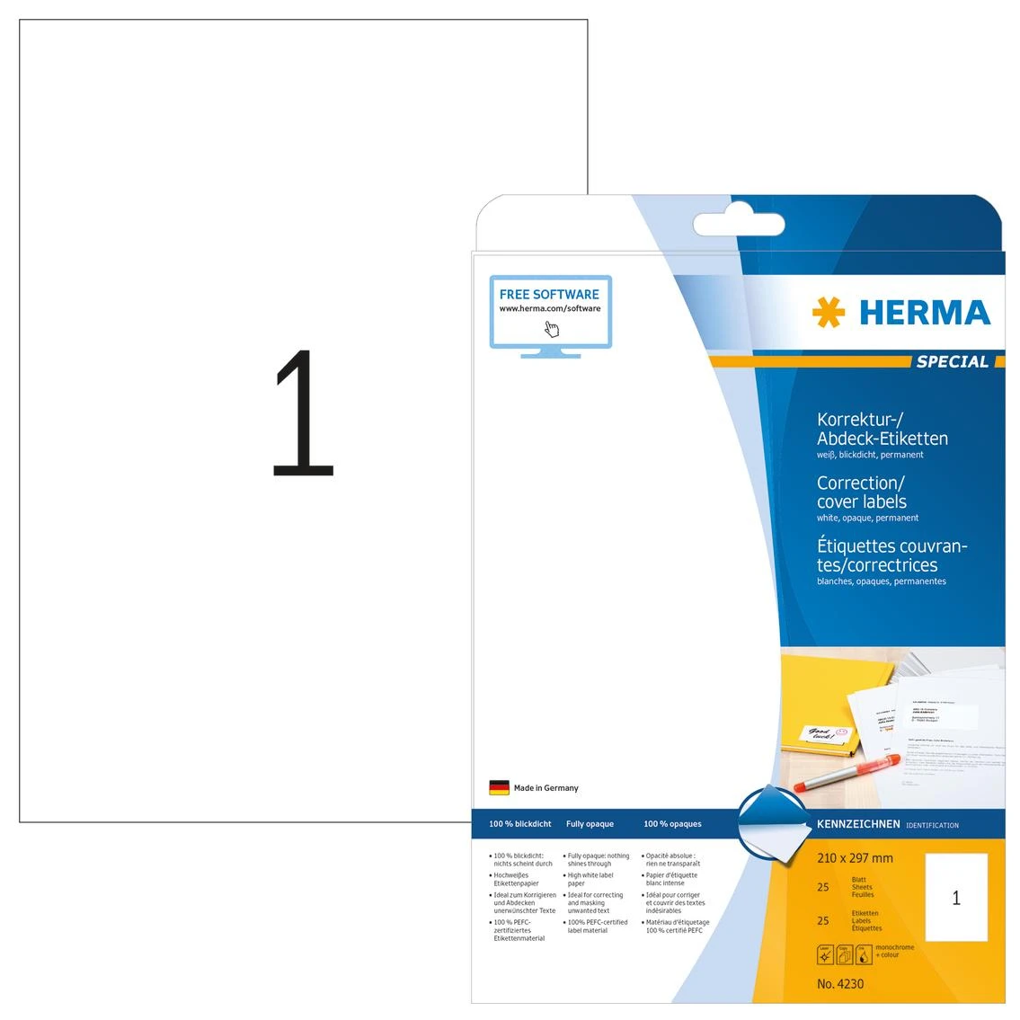 Herma Cover etiketės A4, balta popierius nepermatomas matinis, 25 vnt. (4230)
