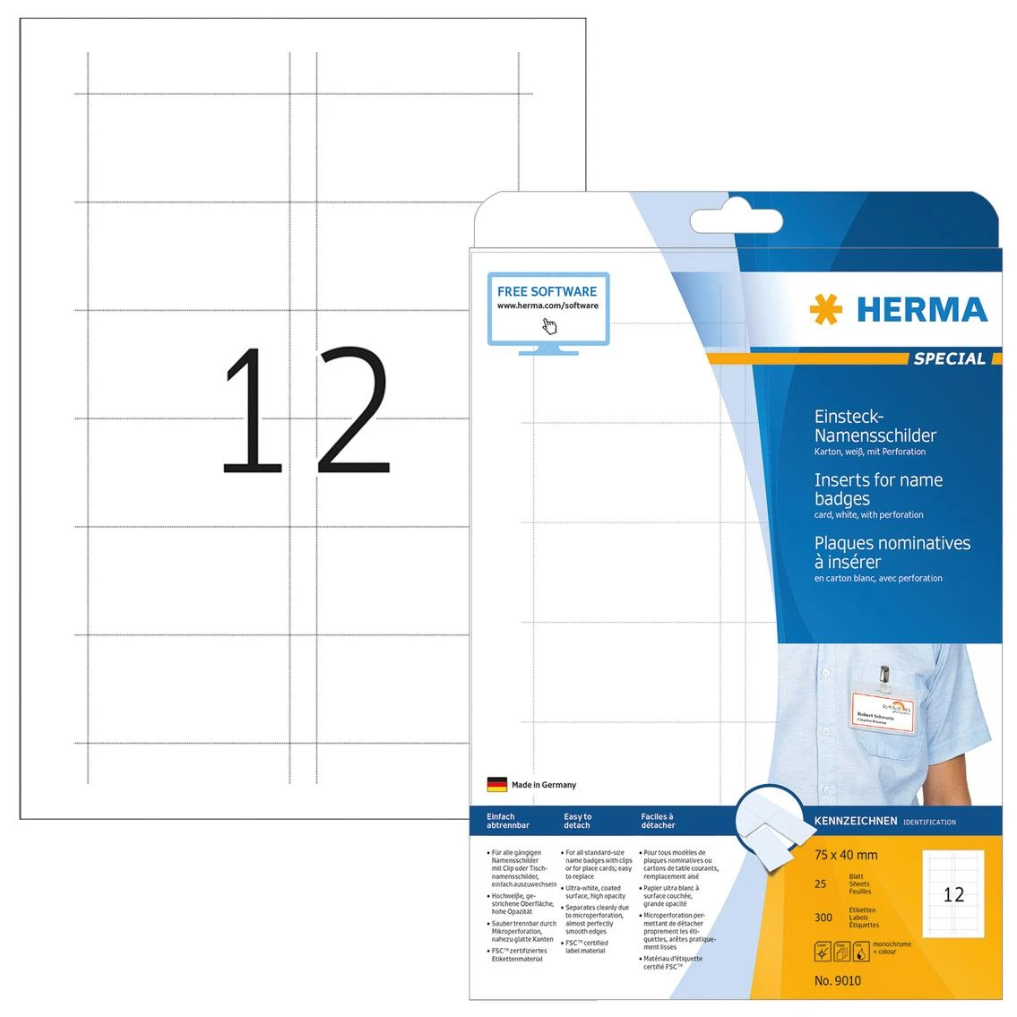 Herma ženklelio popierius, A4, 75x40 mm, 300 vnt (9010)