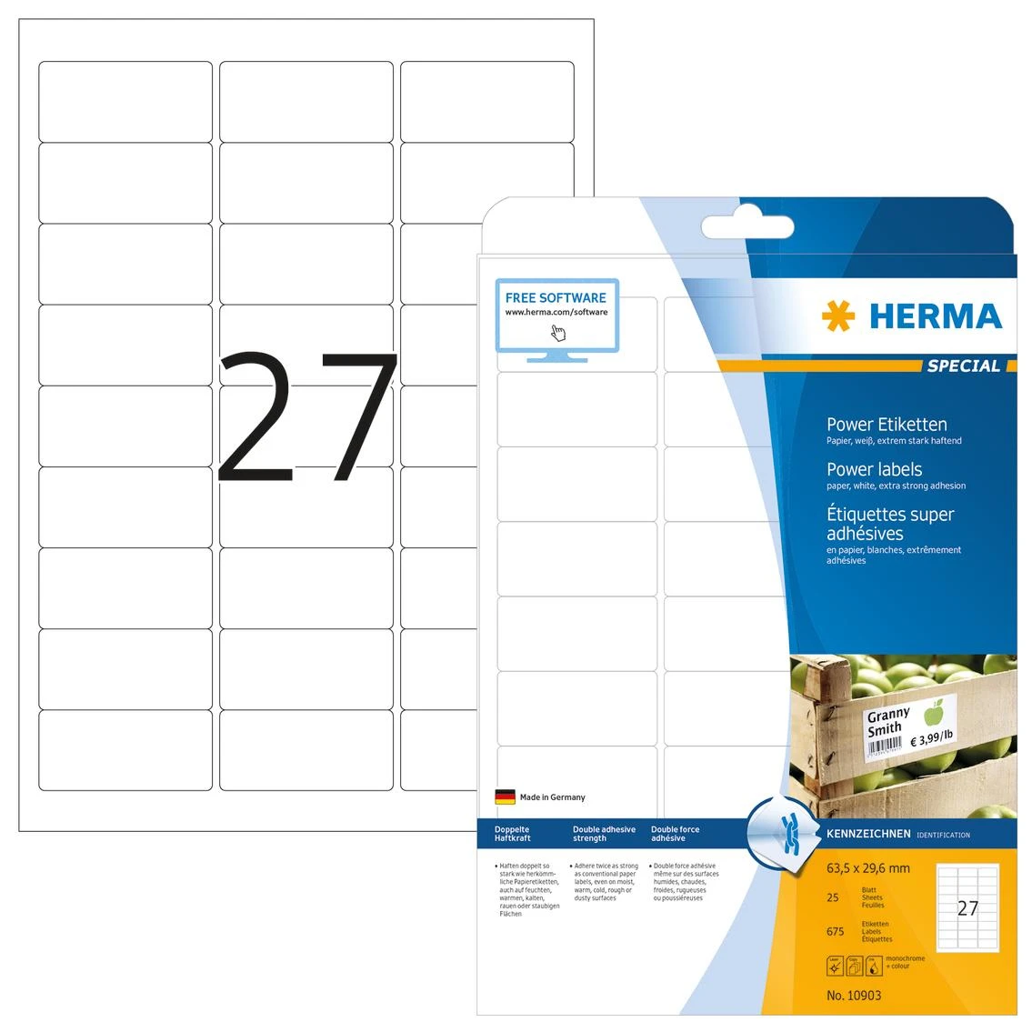 Herma Lipnios etiketės 63,5x29,6 mm (10903)