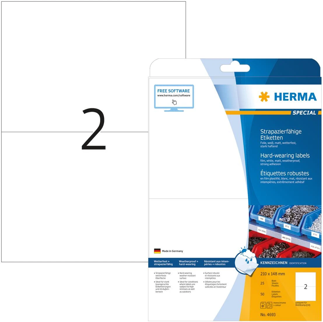 Herma Foil etiketės 4693, A4, 210 x 148 mm, balta matinė folija, 25 vnt (4693)