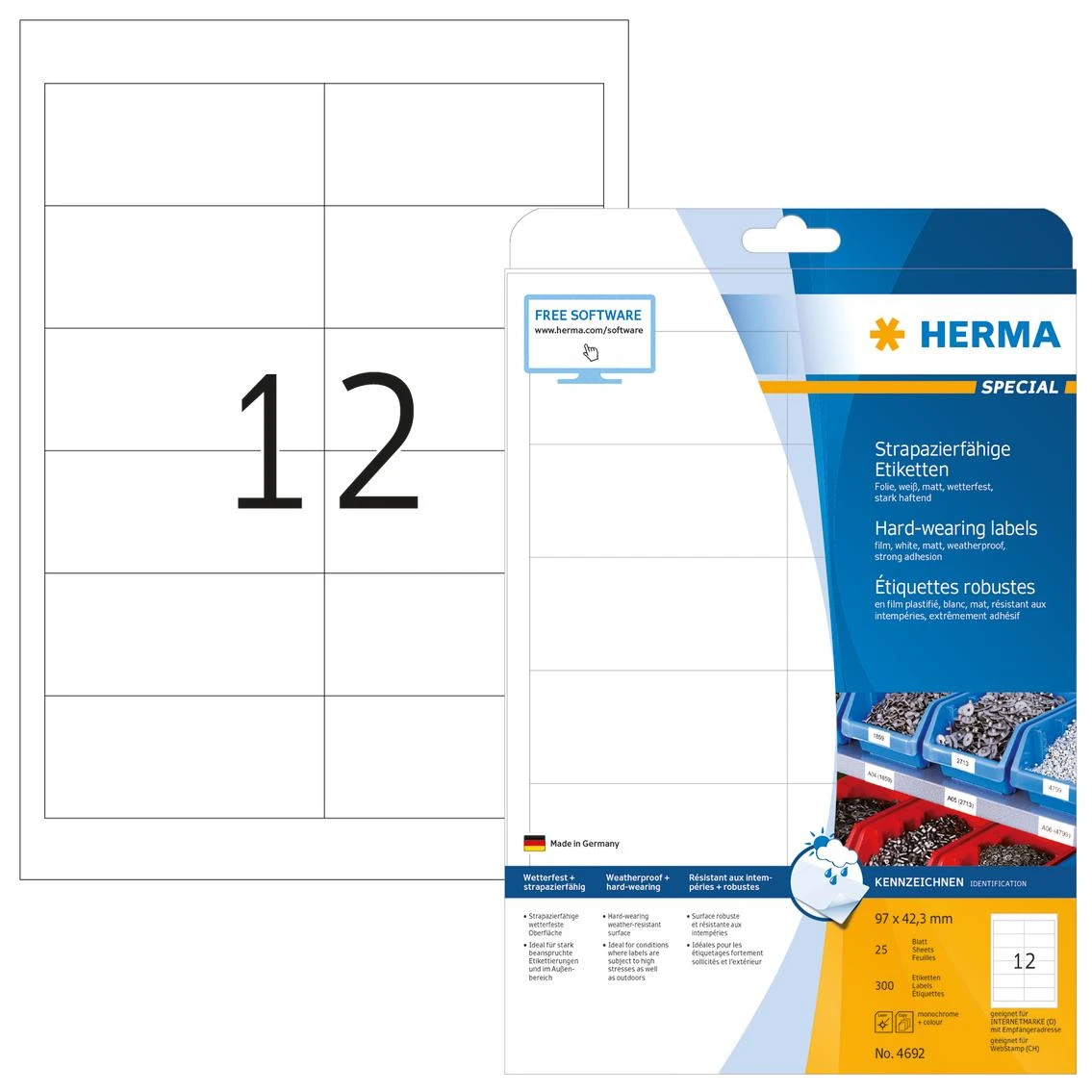 Carruzzo HERMA 4692 etiketė spausdinimui Balta Lipni spausdintuvo etiketė