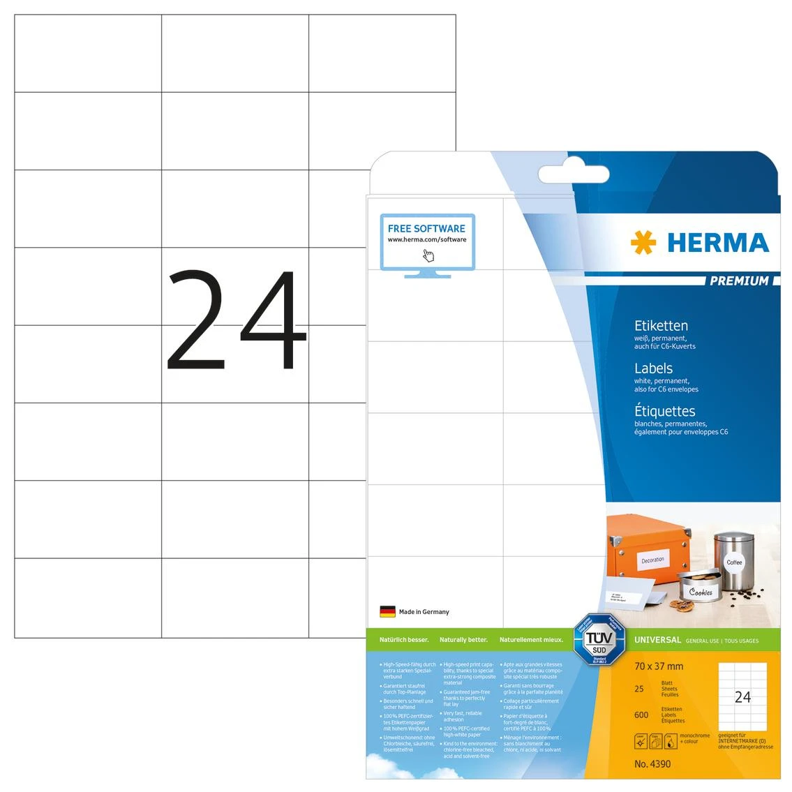 Herma Premium etiketės A4, baltas, matinis popierius, 600 vnt (4390)